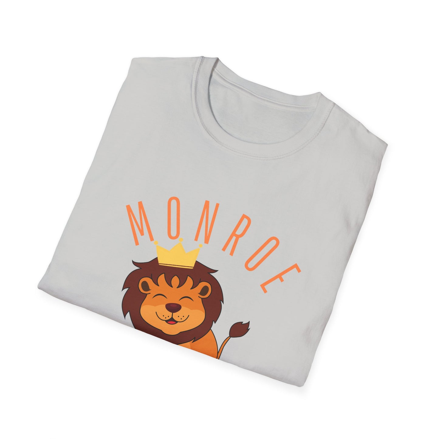 Monroe Monarchs (Orange Lettering) with Cute Grinning Lion Adult Unisex Softstyle T-Shirt