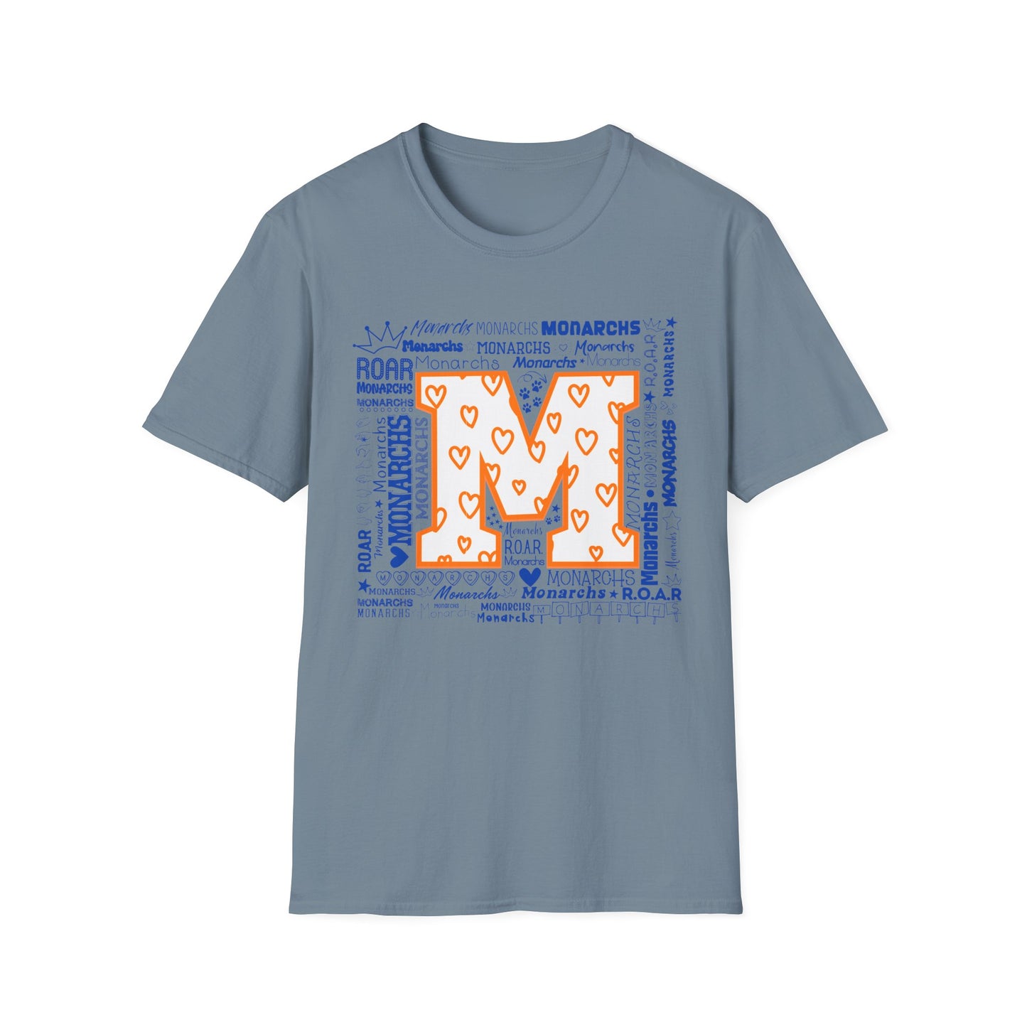 Orange Hearts M Monarch Unisex Softstyle T-Shirt - Perfect for School Spirit and Celebrations