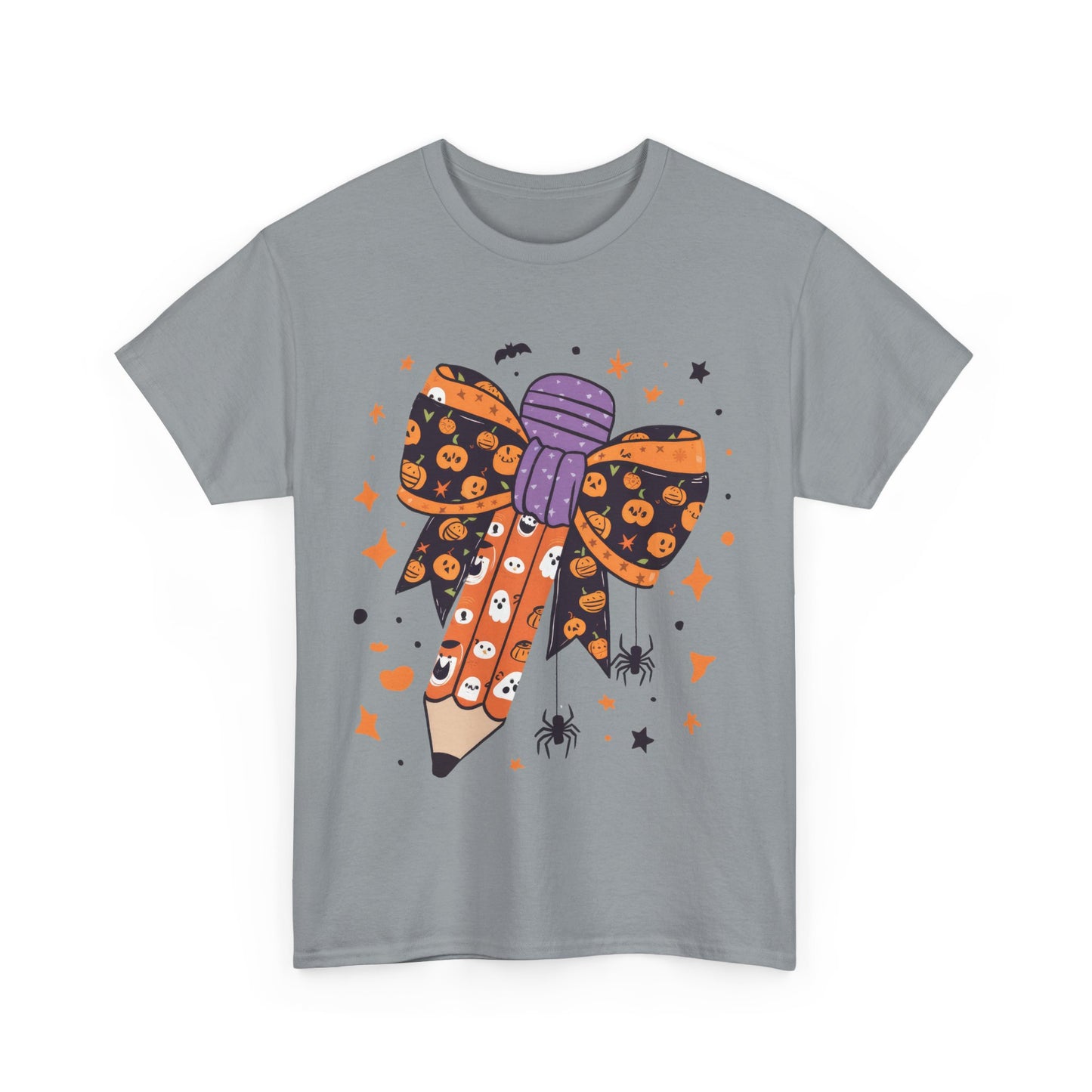 Halloween Pencil Bow School Teacher Unisex Heavy Cotton Tee
