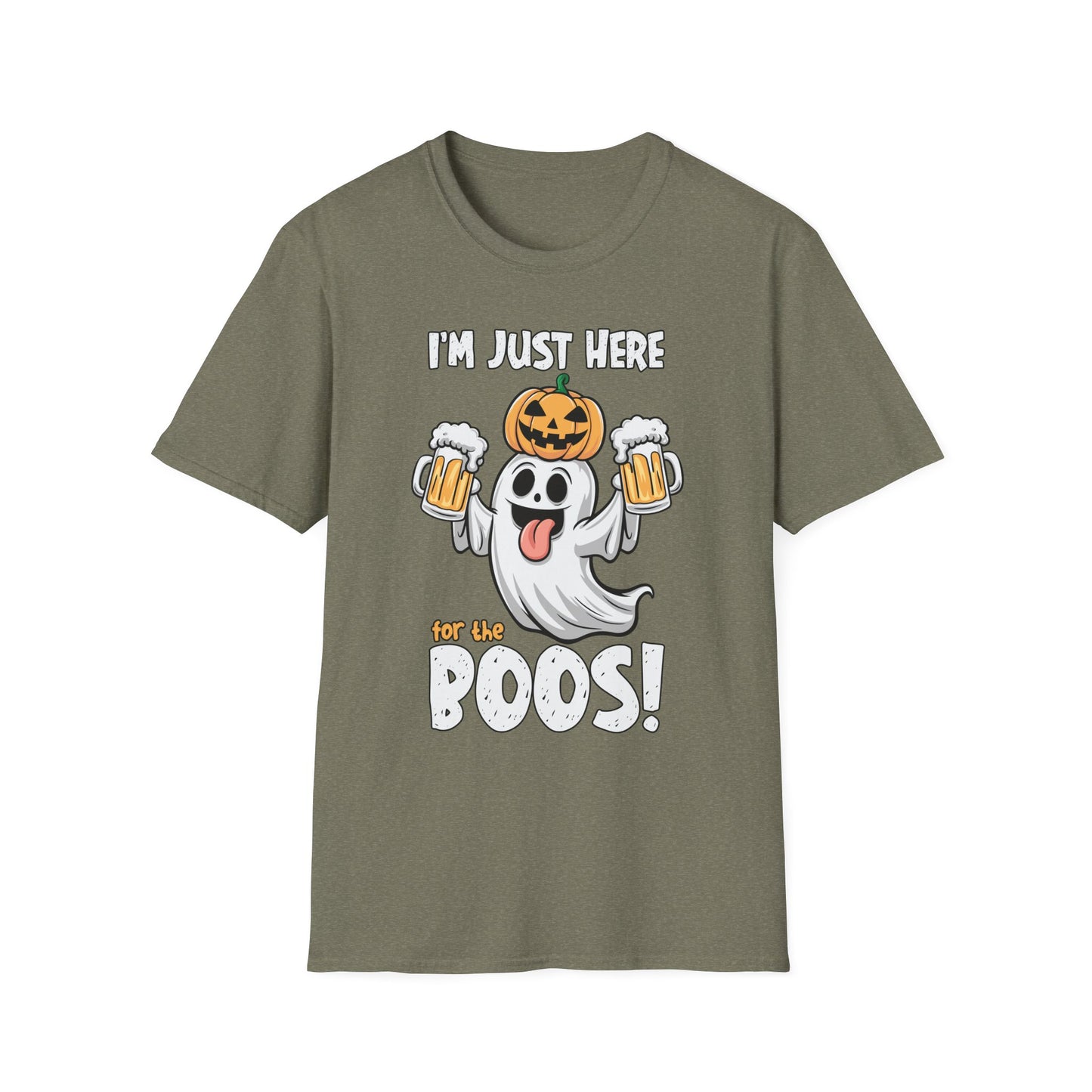 Funny Halloween Ghost T-Shirt - "I'm Just Here for the Boos!" - Unisex Softstyle