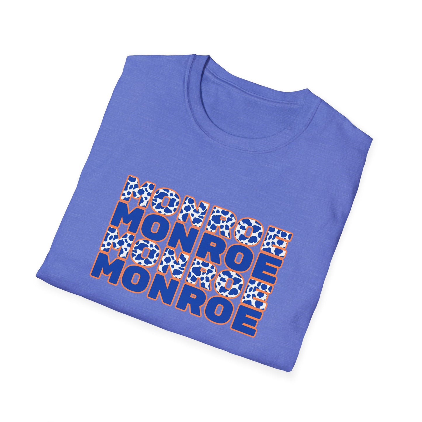 Monroe Graphic Blue Cow Print Unisex Softstyle T-Shirt - Casual Everyday Wear