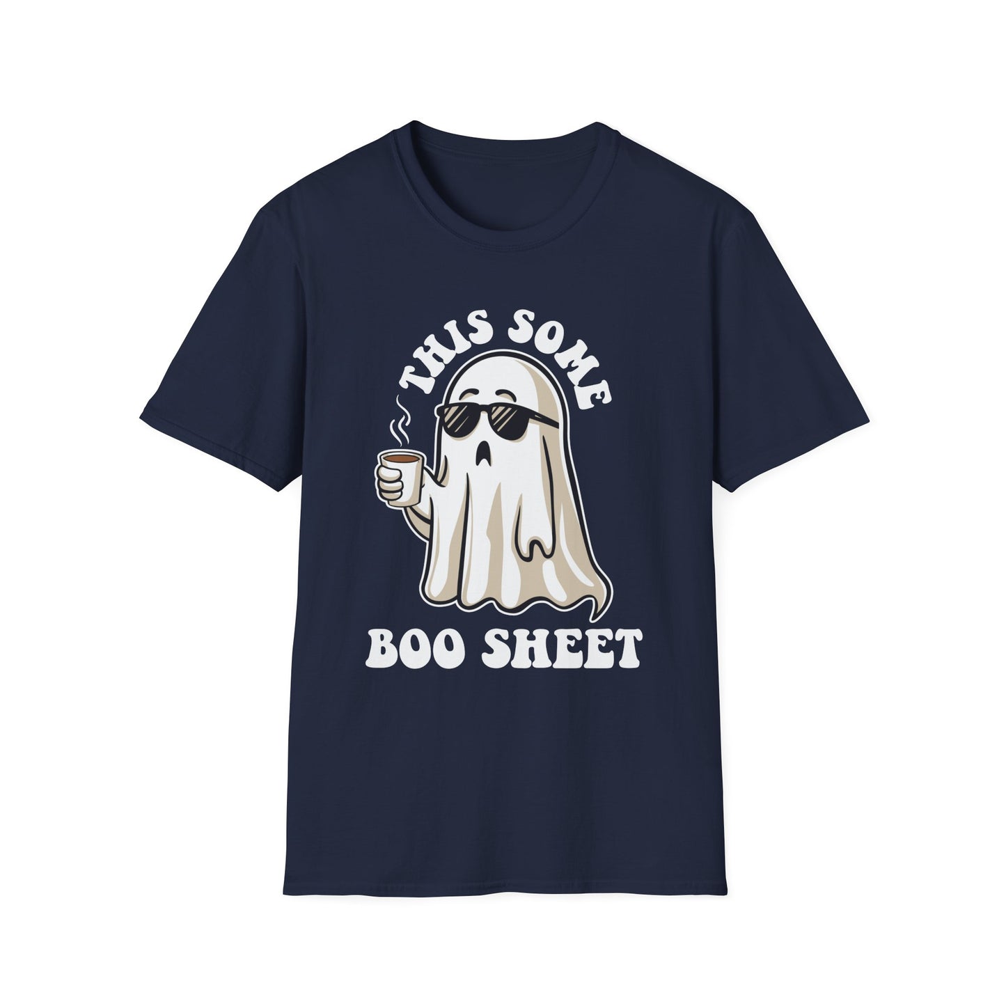 Cool Ghost Sipping Coffee Halloween "Boo Sheet" Unisex Softstyle T-Shirt