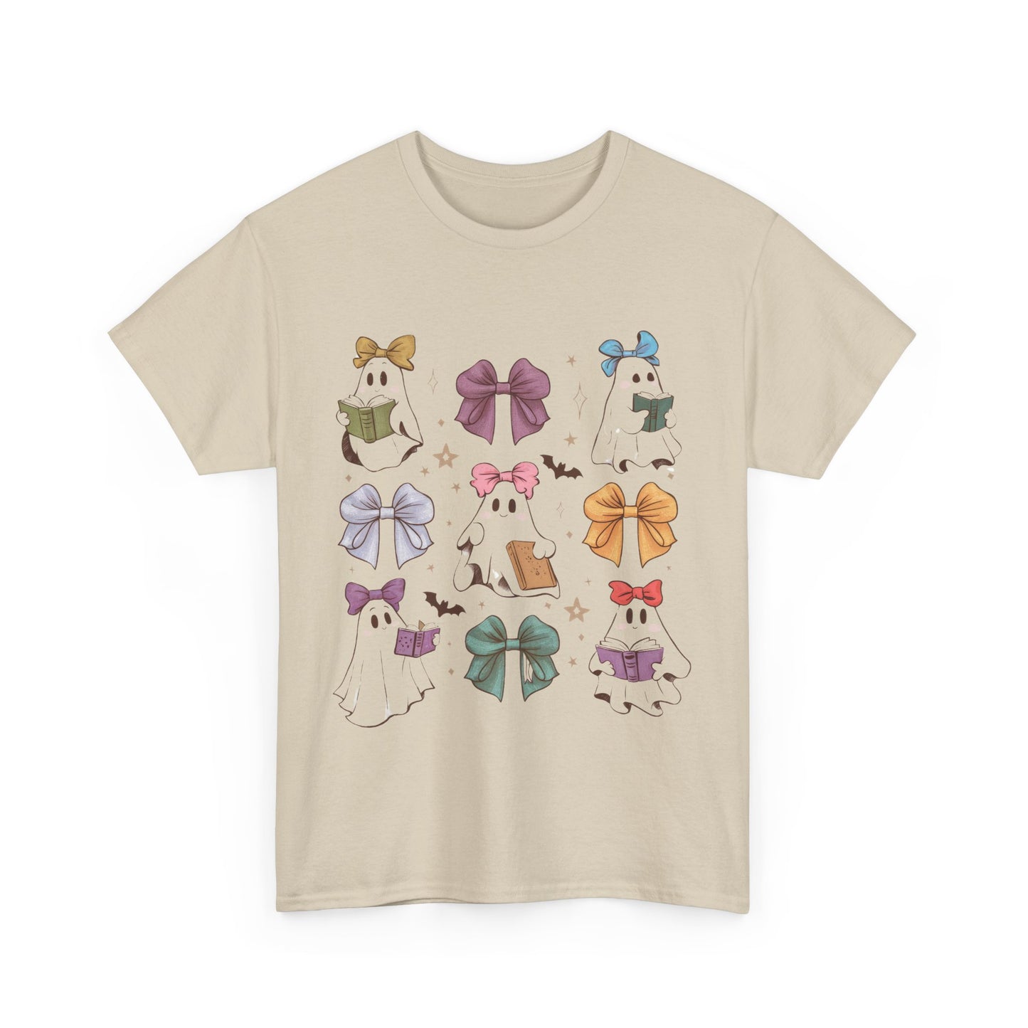 Cute Ghosts & Bows Unisex Heavy Cotton Tee for School Teachers on Halloween