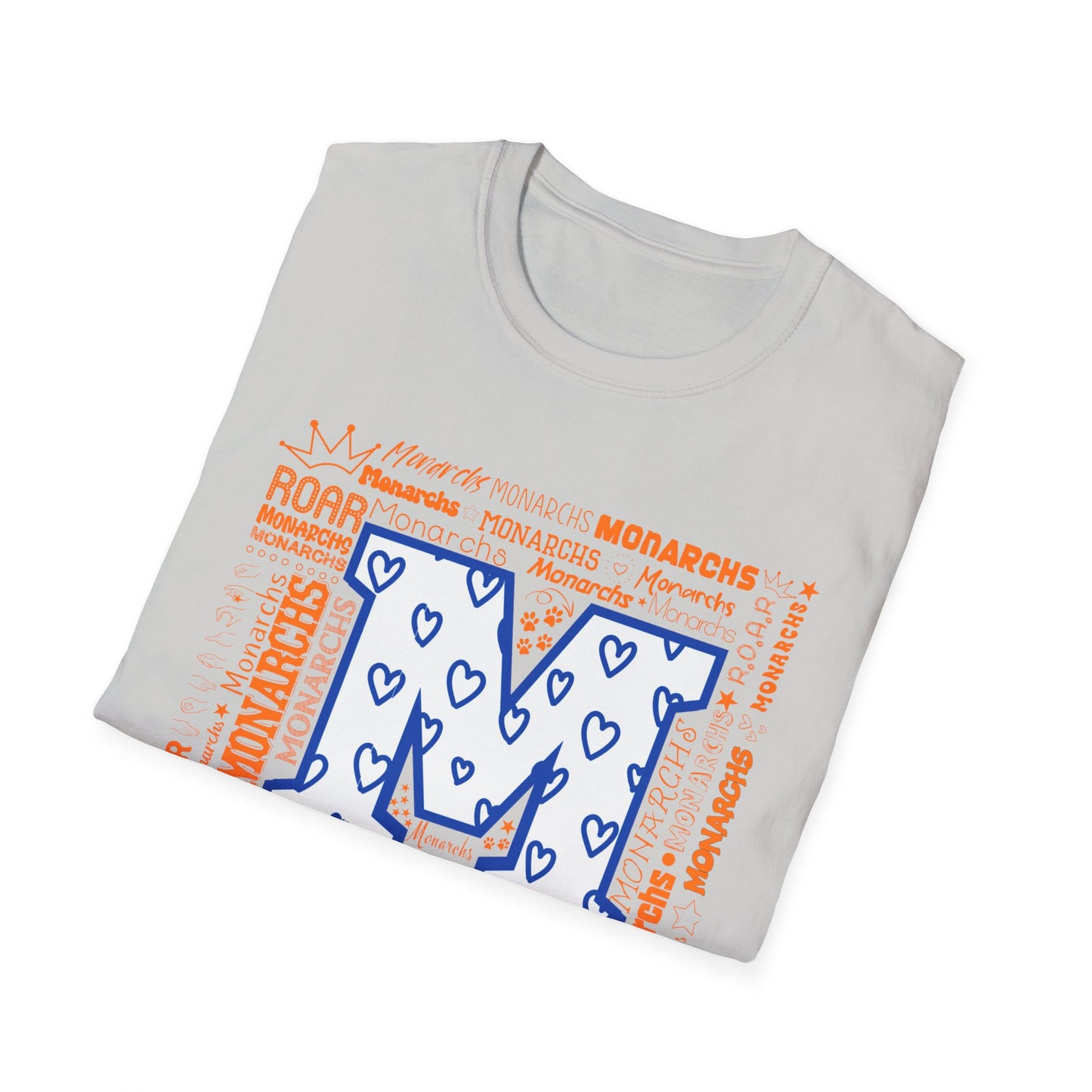 Blue Hearts M Monarch Unisex Softstyle T-Shirt - Monarchs ROAR Graphic Tee
