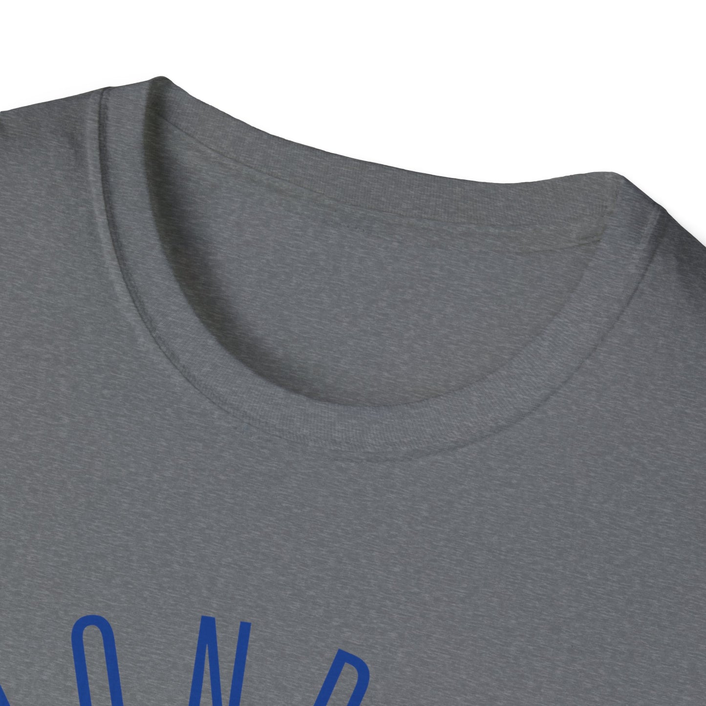 Monroe Monarchs in Blue Lettering with Cute Grinning Lion Adult T-Shirt - Fun & Stylish School Spirit Wear