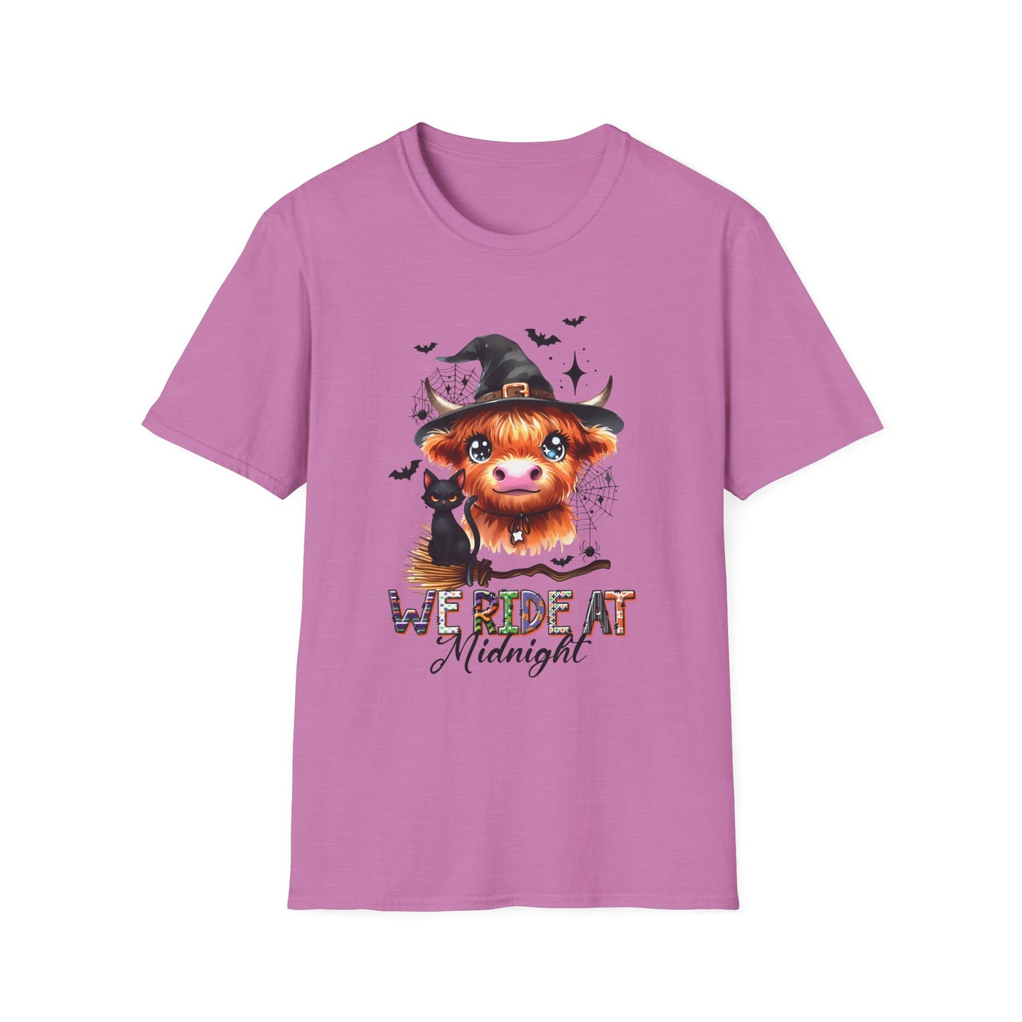 Halloween Cow Graphic T-Shirt - "We're Out at Midnight" - Unisex Softstyle Tee