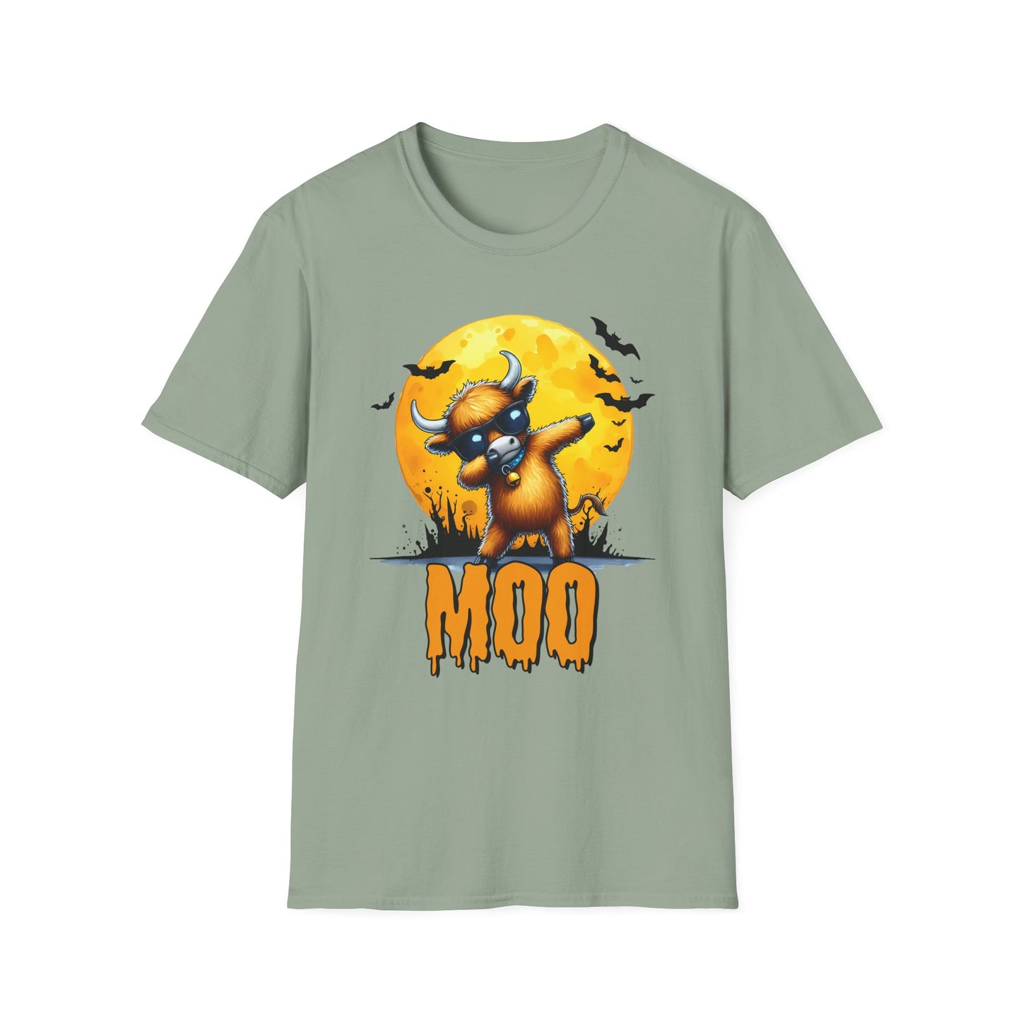 Dabbing Funny Halloween Cow T-Shirt - Unisex Softstyle Tee for Spooky Season