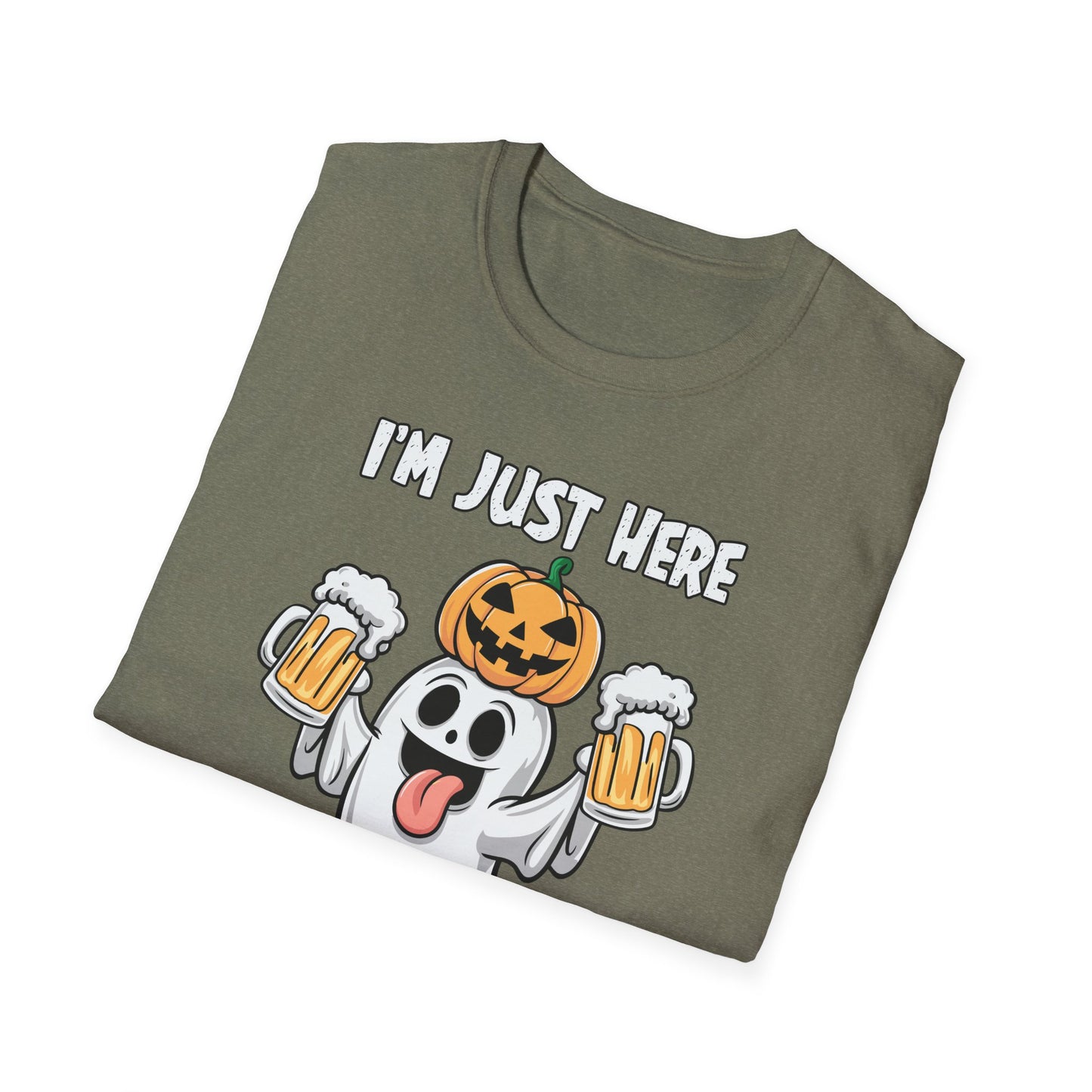 Funny Halloween Ghost T-Shirt - "I'm Just Here for the Boos!" - Unisex Softstyle