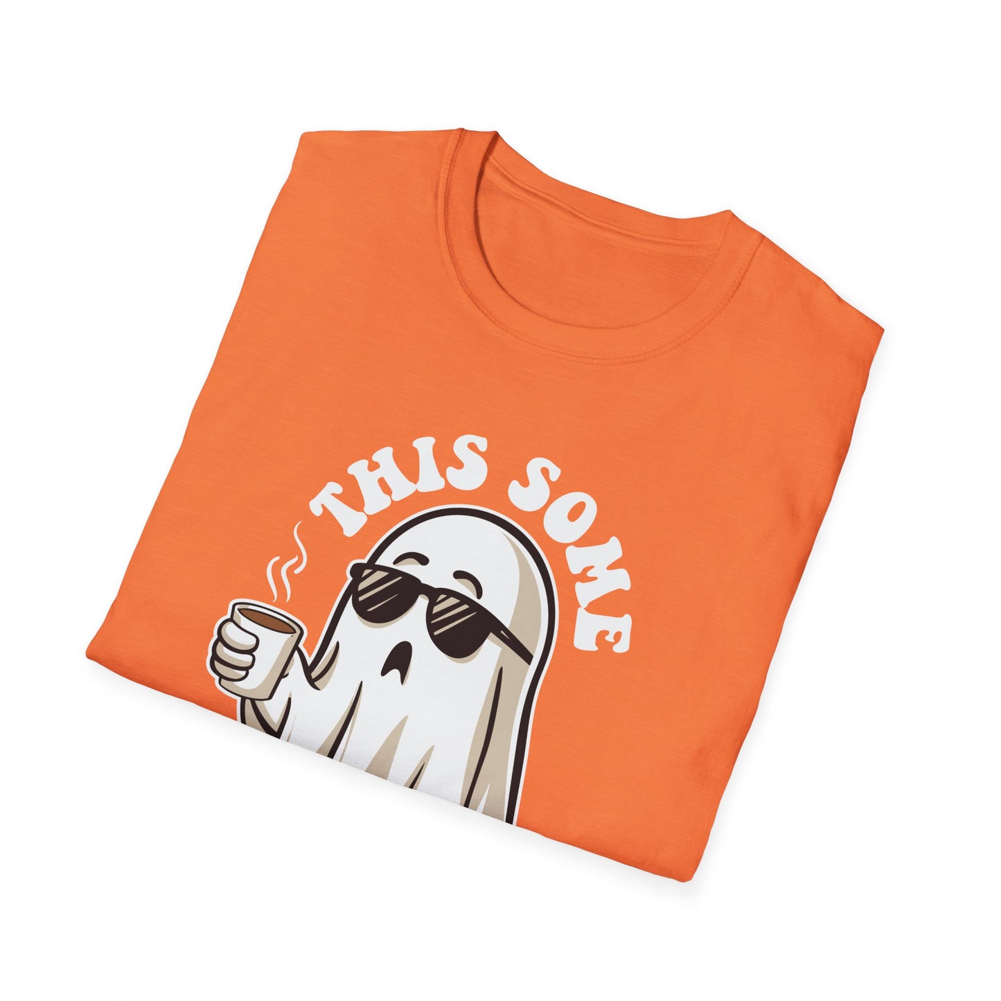 Cool Ghost Sipping Coffee Halloween "Boo Sheet" Unisex Softstyle T-Shirt