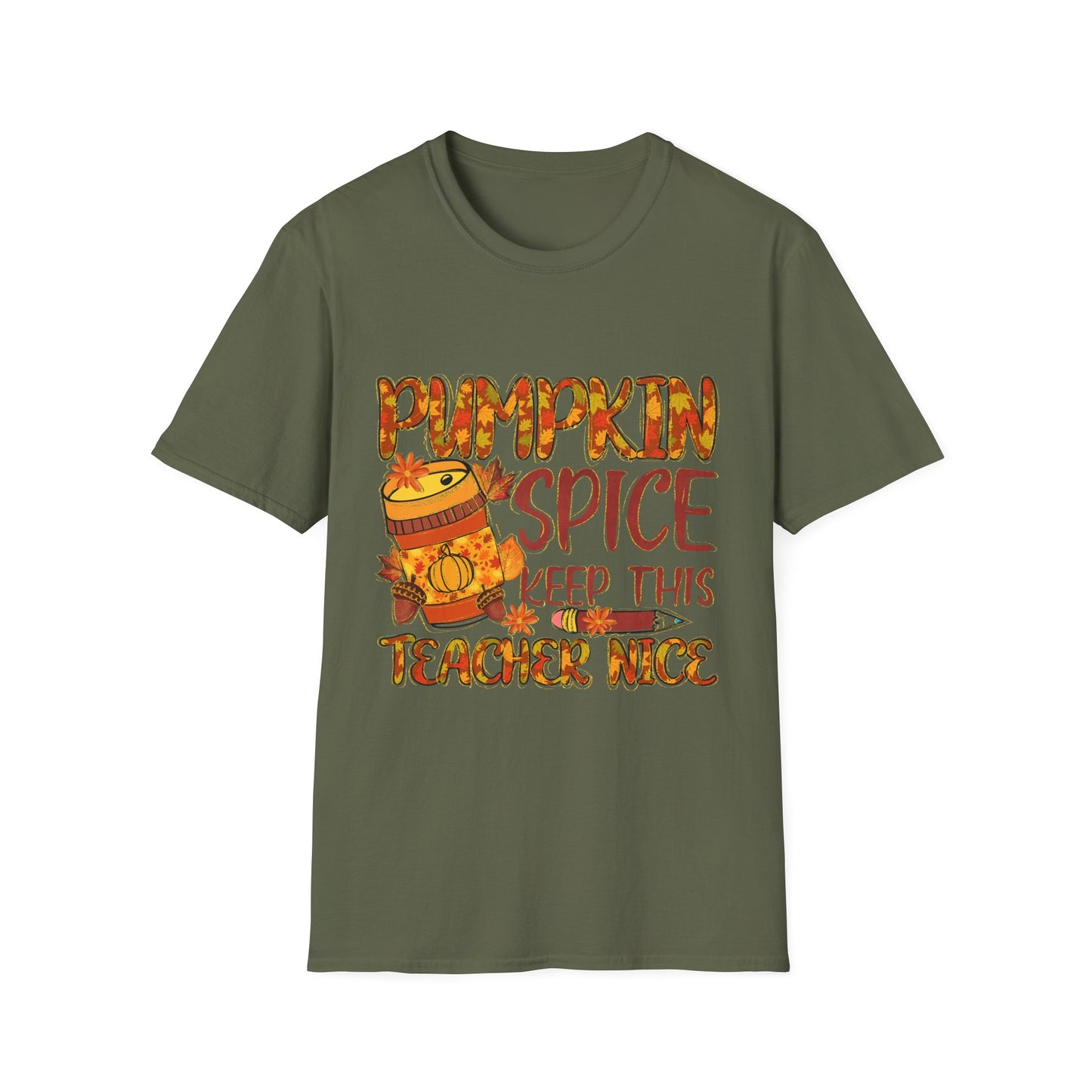 "Pumpkin Spice Keeps this Teacher Nice" Fall Teacher Unisex Softstyle T-Shirt