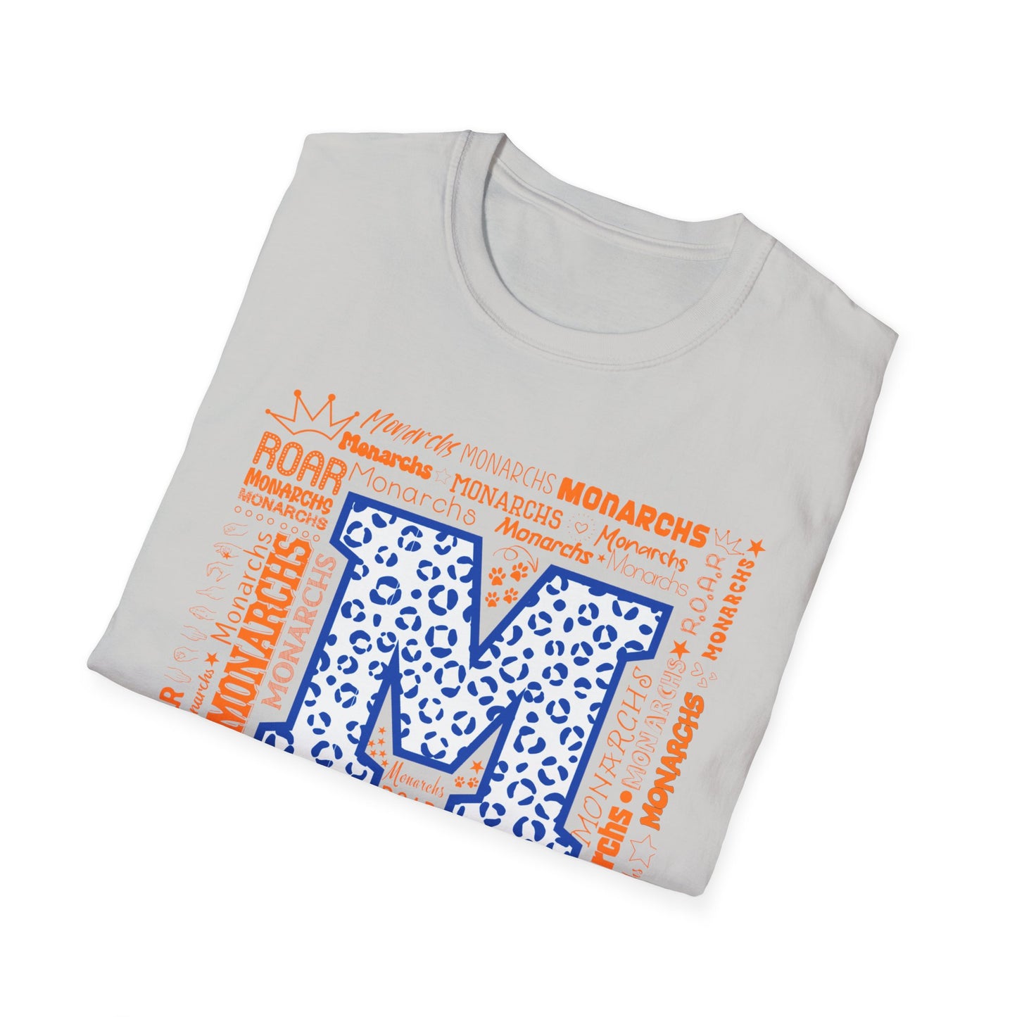 Blue Leopard M Monarchs Roar Unisex Softstyle T-Shirt - Fun Leopard Print Design