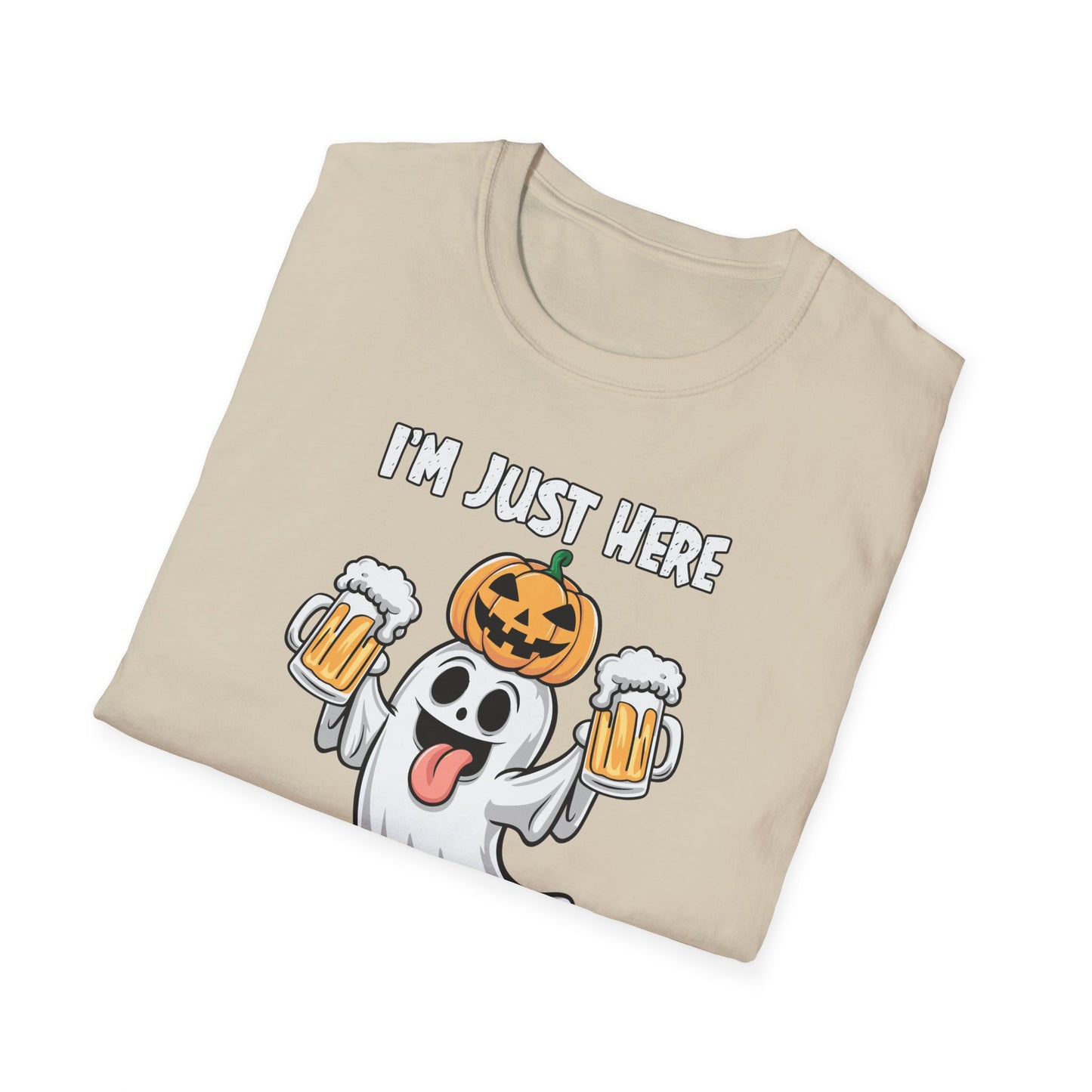 Funny Halloween Ghost T-Shirt - "I'm Just Here for the Boos!" - Unisex Softstyle