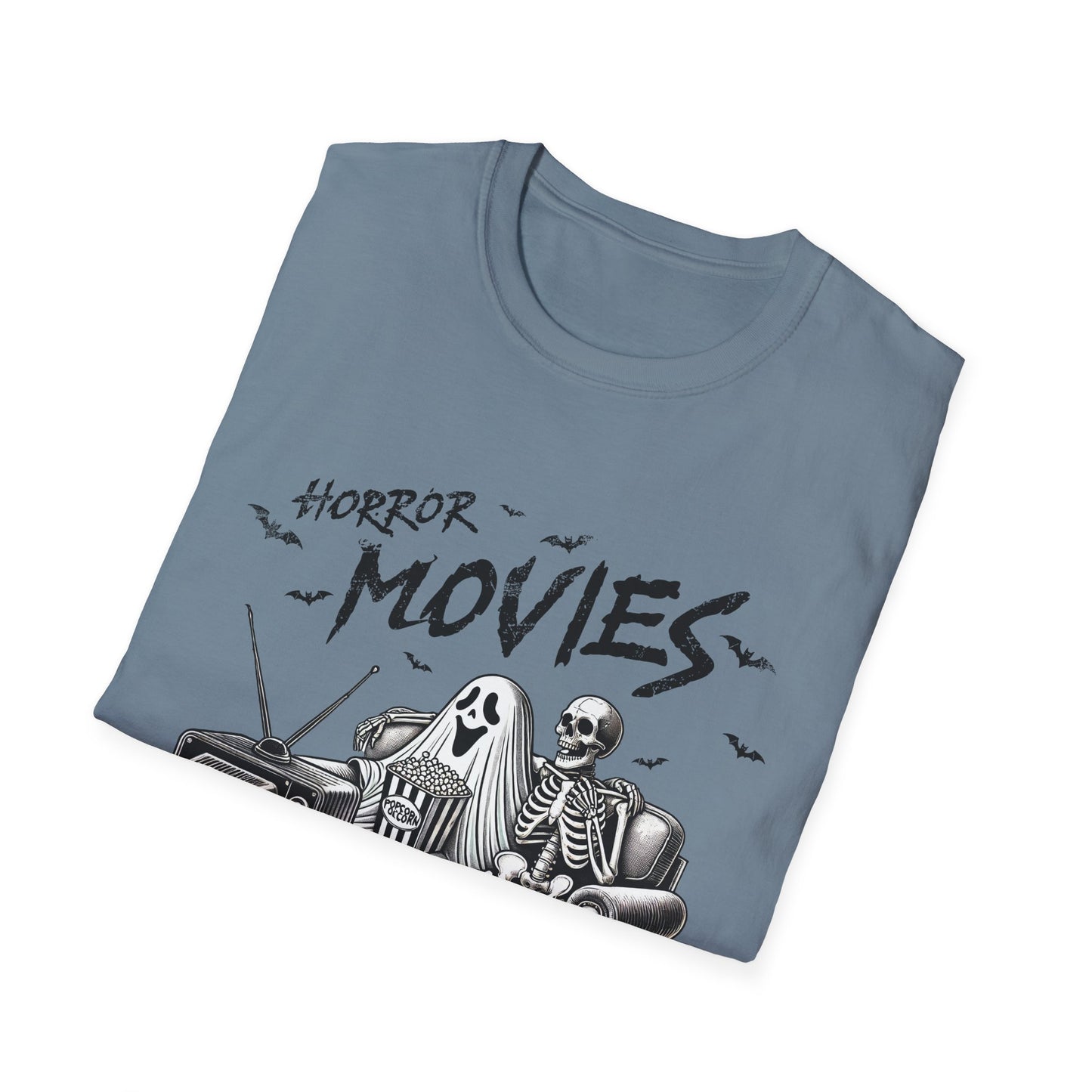 Horror Movies and Chill T-Shirt - Unisex Softstyle Tee for Movie Lovers- Great Halloween Tshirt