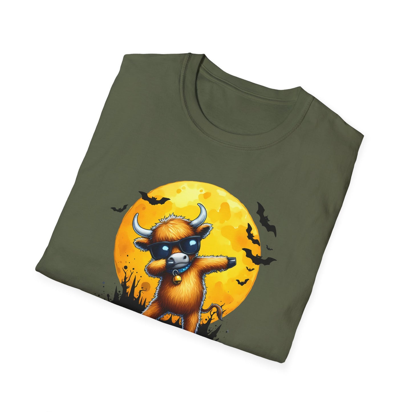Dabbing Funny Halloween Cow T-Shirt - Unisex Softstyle Tee for Spooky Season
