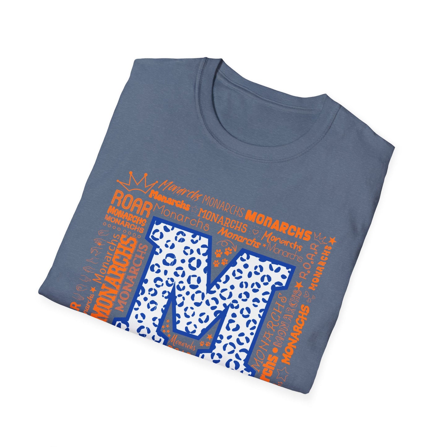 Blue Leopard M Monarchs Roar Unisex Softstyle T-Shirt - Fun Leopard Print Design