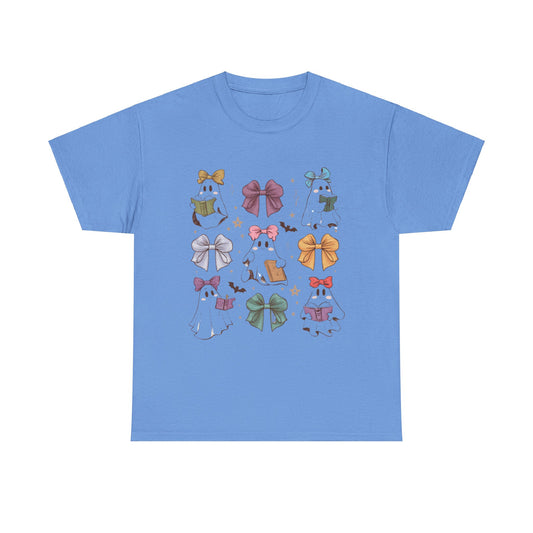 Cute Ghosts & Bows Unisex Heavy Cotton Tee for School Teachers on Halloween