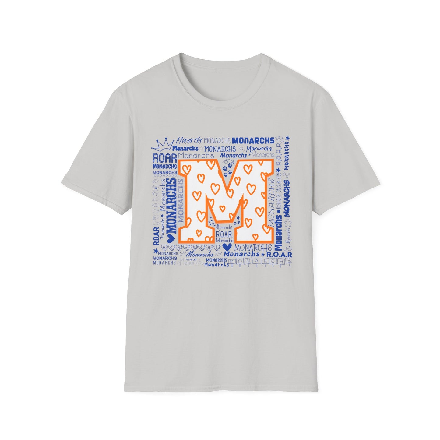 Orange Hearts M Monarch Unisex Softstyle T-Shirt - Perfect for School Spirit and Celebrations