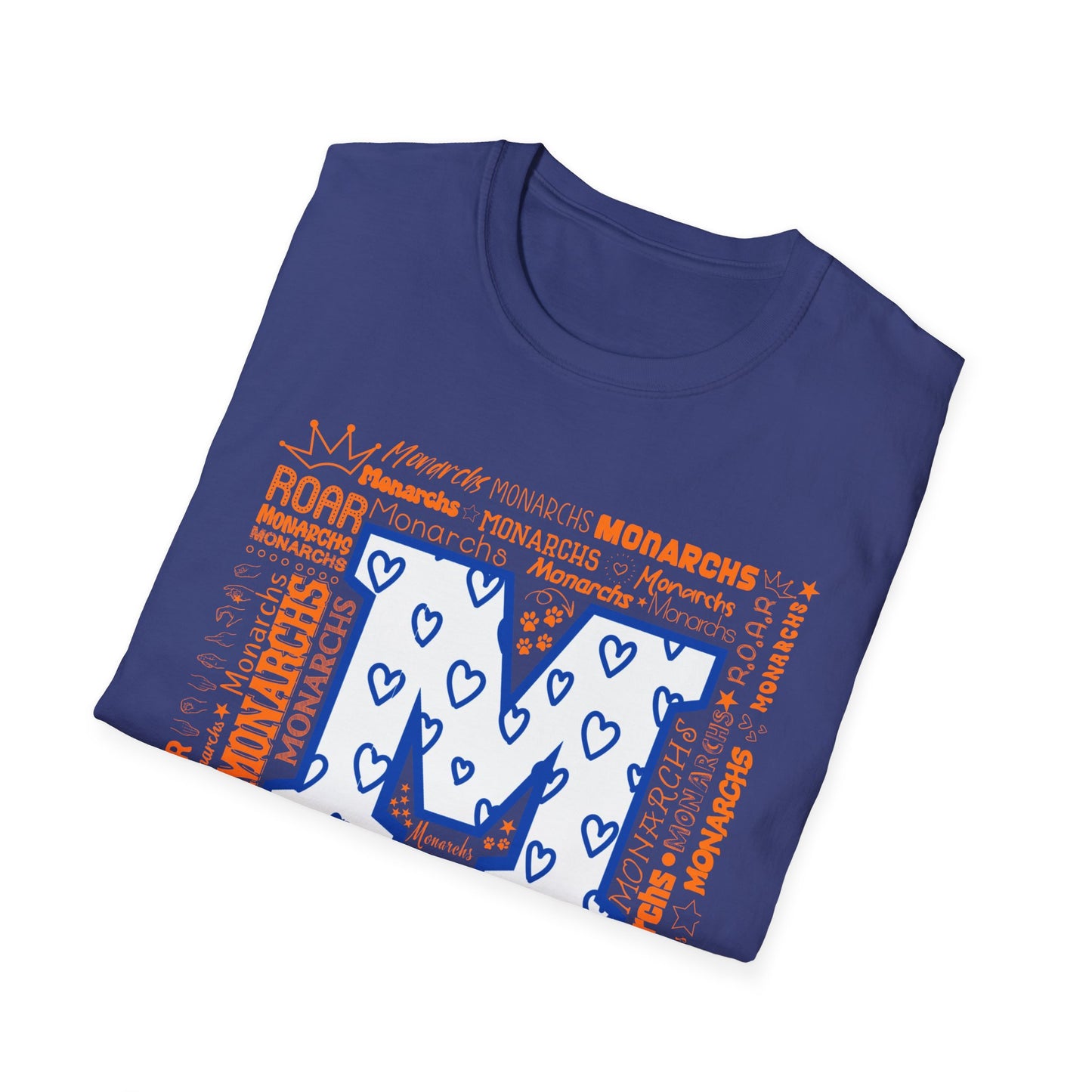 Blue Hearts M Monarch Unisex Softstyle T-Shirt - Monarchs ROAR Graphic Tee