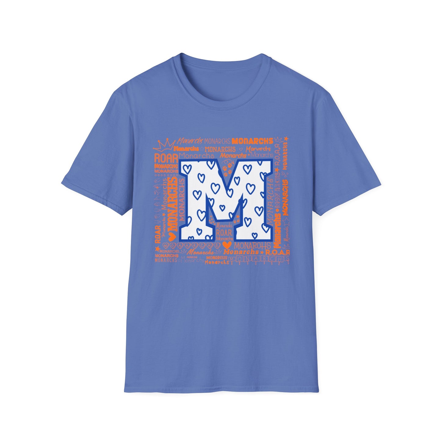Blue Hearts M Monarch Unisex Softstyle T-Shirt - Monarchs ROAR Graphic Tee