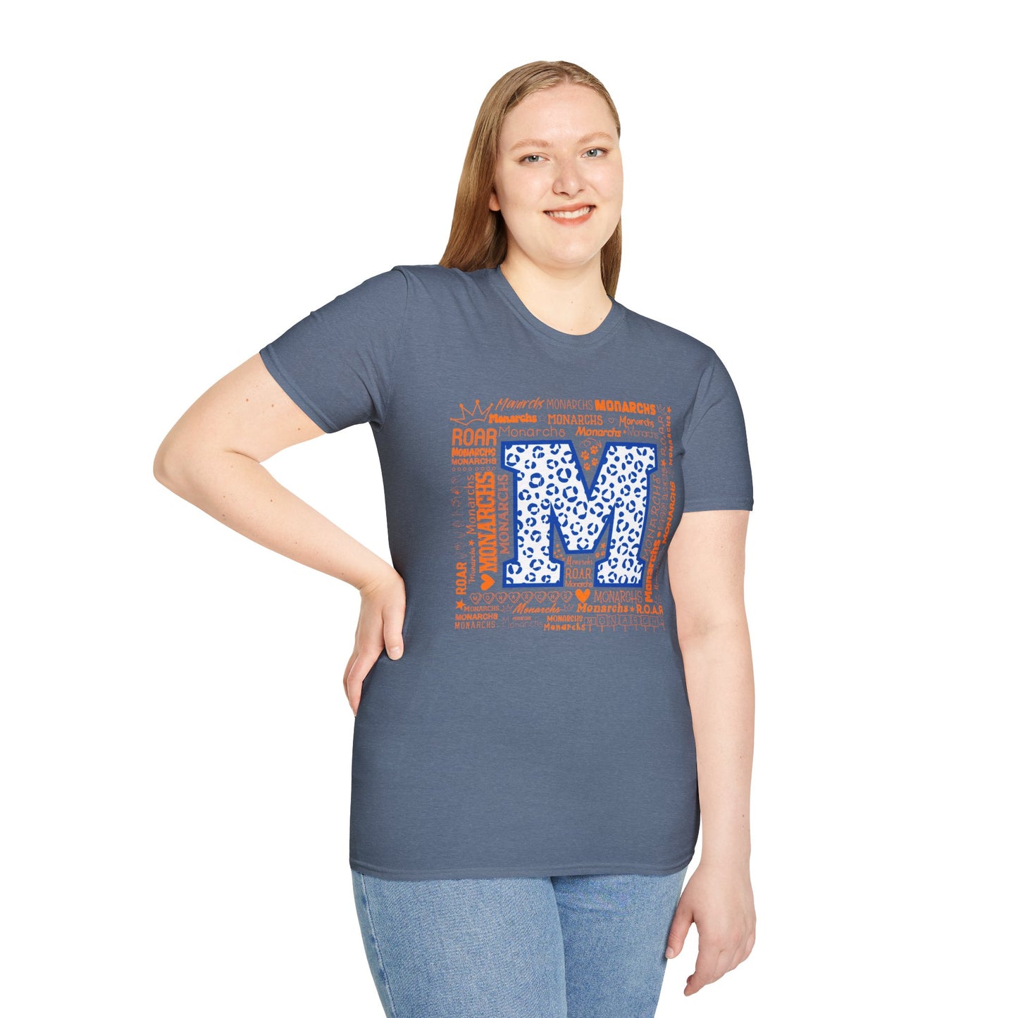 Blue Leopard M Monarchs Roar Unisex Softstyle T-Shirt - Fun Leopard Print Design