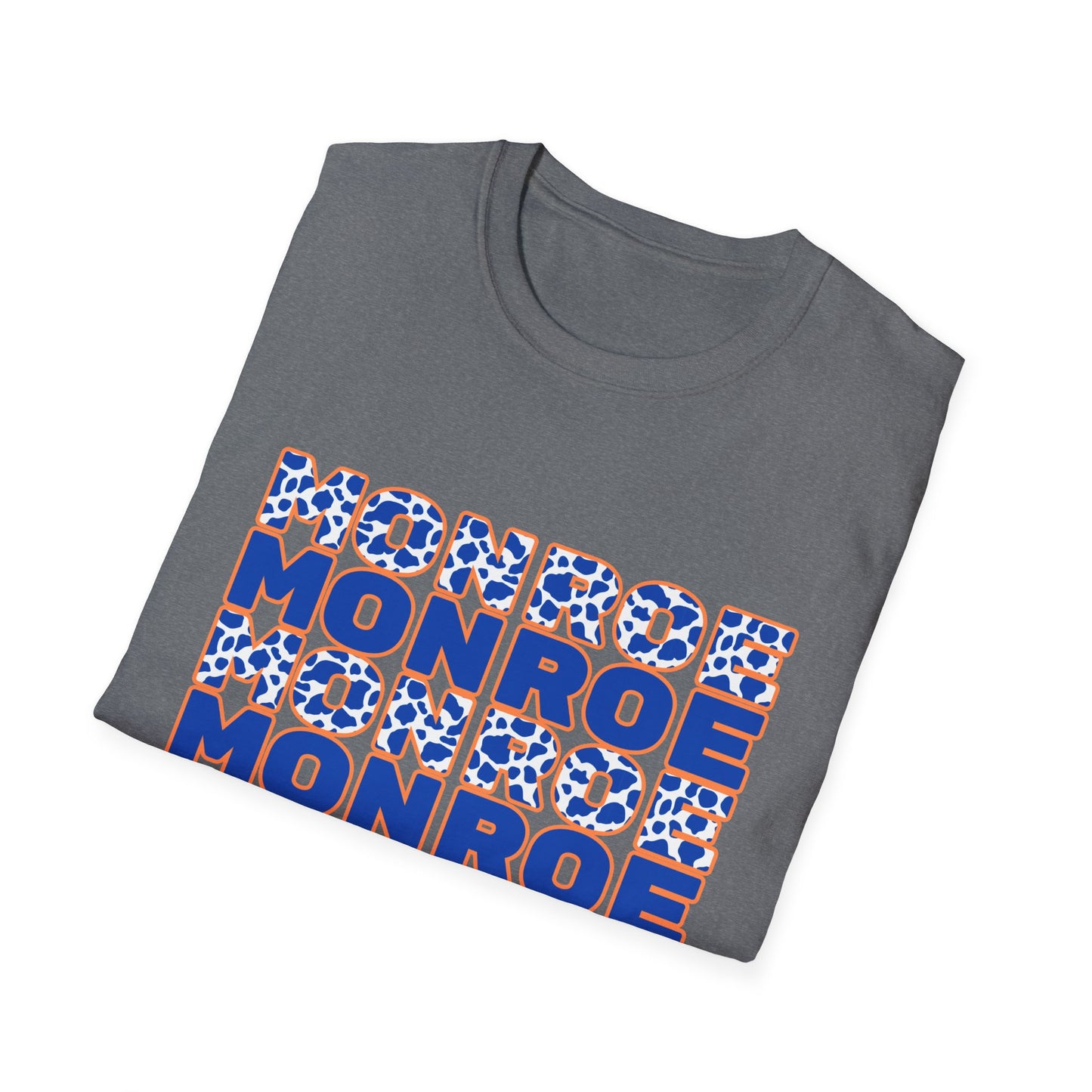 Monroe Graphic Blue Cow Print Unisex Softstyle T-Shirt - Casual Everyday Wear