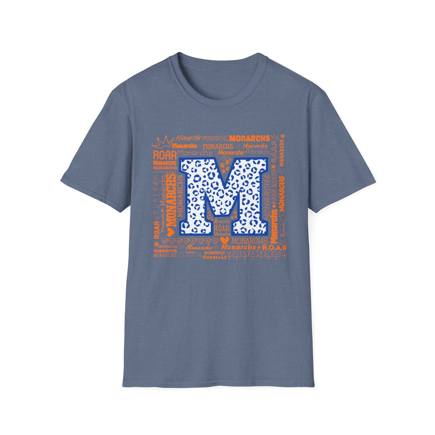 Blue Leopard M Monarchs Roar Unisex Softstyle T-Shirt - Fun Leopard Print Design