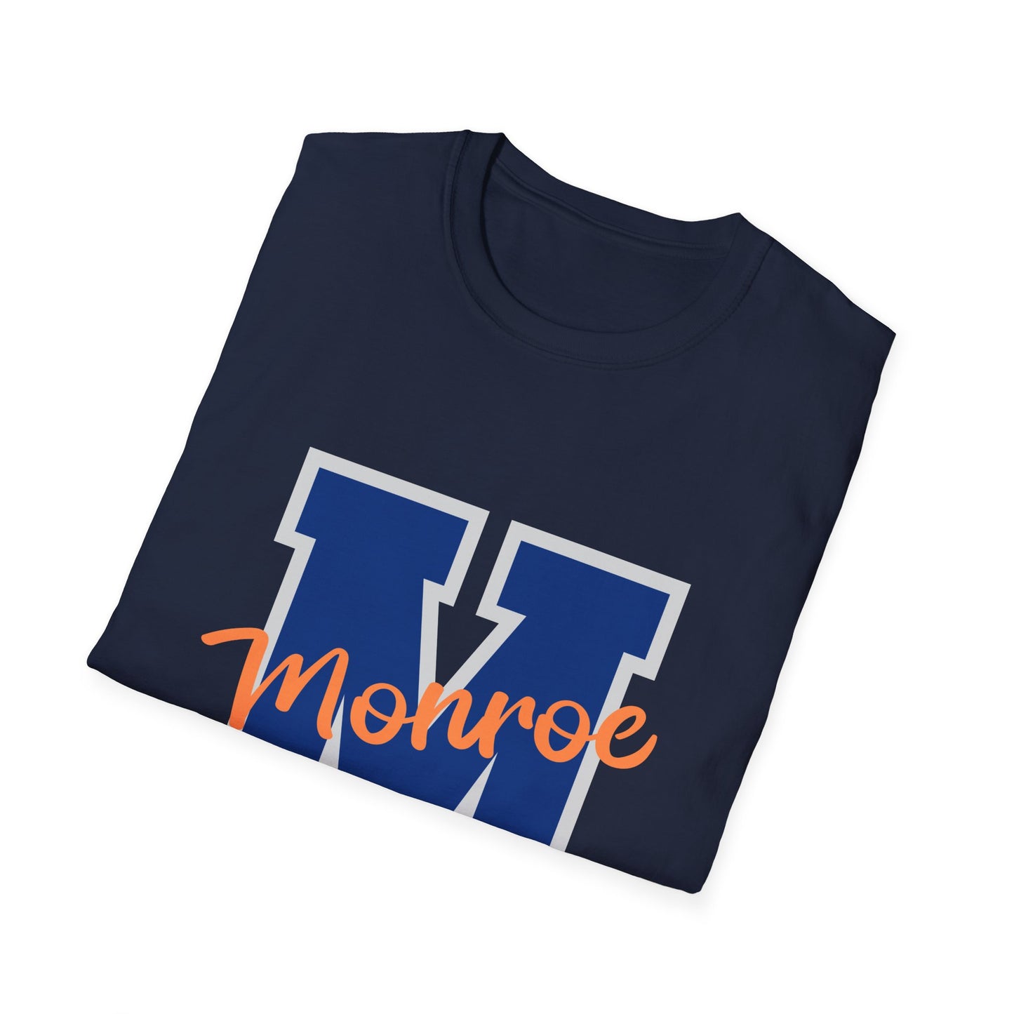 Monroe M Blue Orange Monroe Unisex Softstyle T-Shirt - Casual Comfort & Custom Style