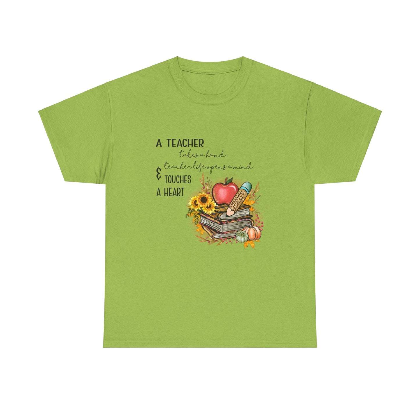 A Teacher Touches a Heart Fall Unisex Heavy Cotton Tee