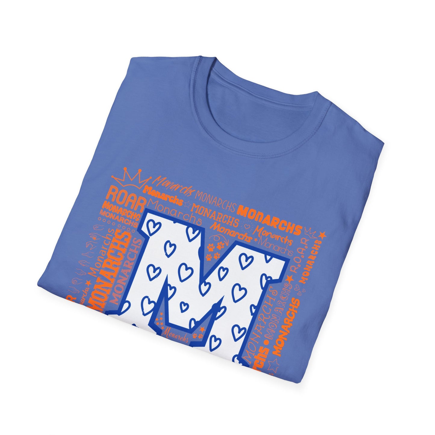 Blue Hearts M Monarch Unisex Softstyle T-Shirt - Monarchs ROAR Graphic Tee