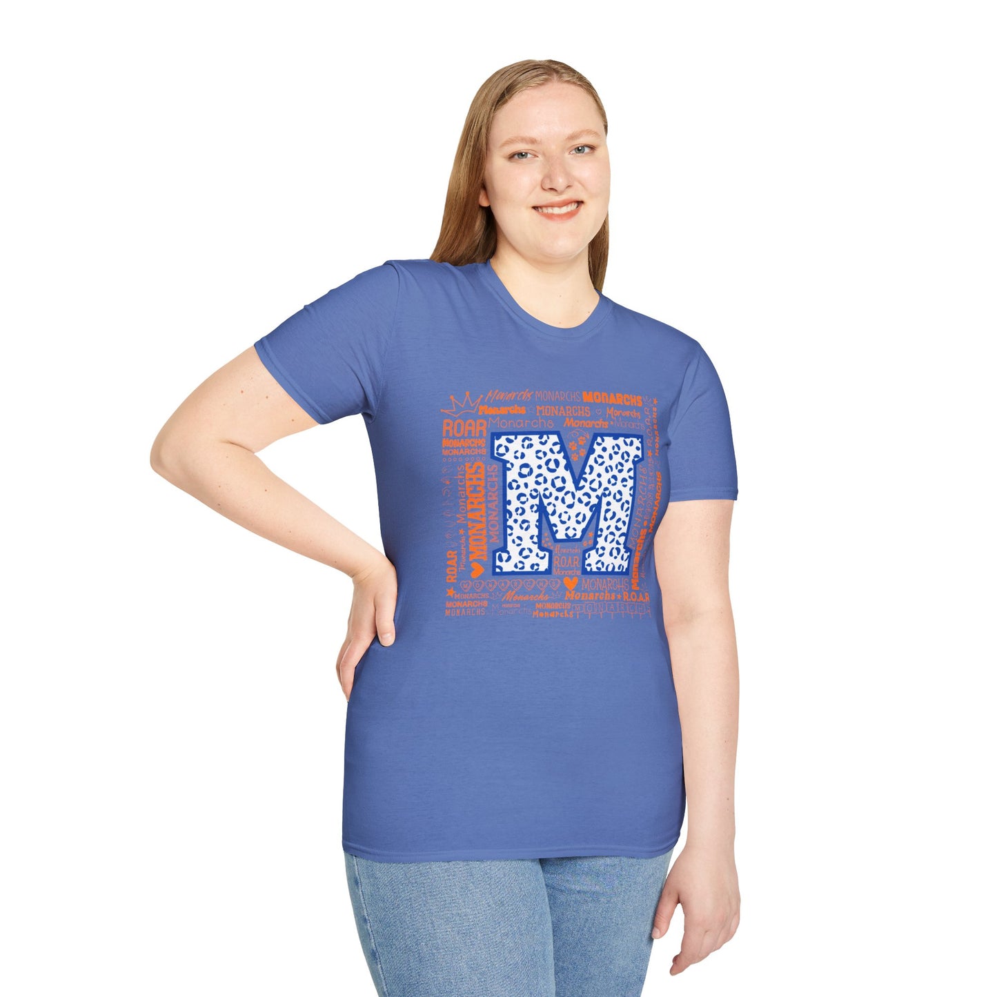 Blue Leopard M Monarchs Roar Unisex Softstyle T-Shirt - Fun Leopard Print Design