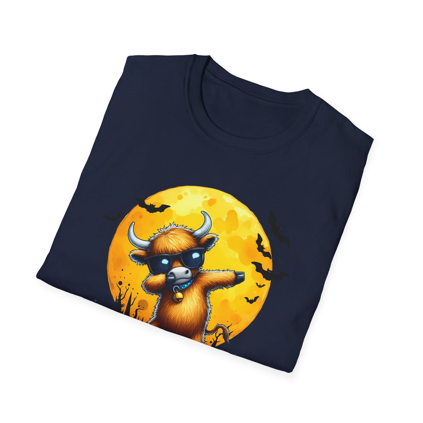 Dabbing Funny Halloween Cow T-Shirt - Unisex Softstyle Tee for Spooky Season