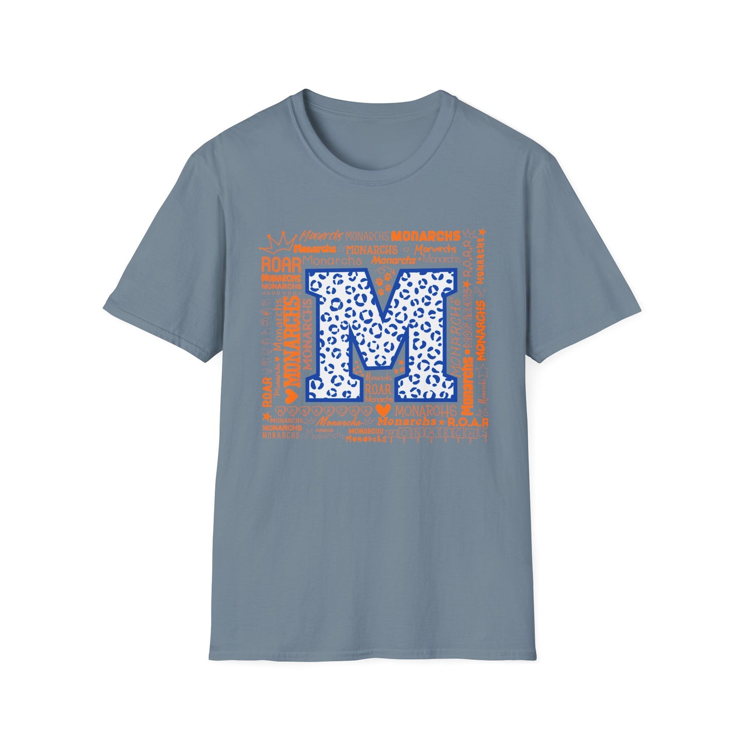 Blue Leopard M Monarchs Roar Unisex Softstyle T-Shirt - Fun Leopard Print Design