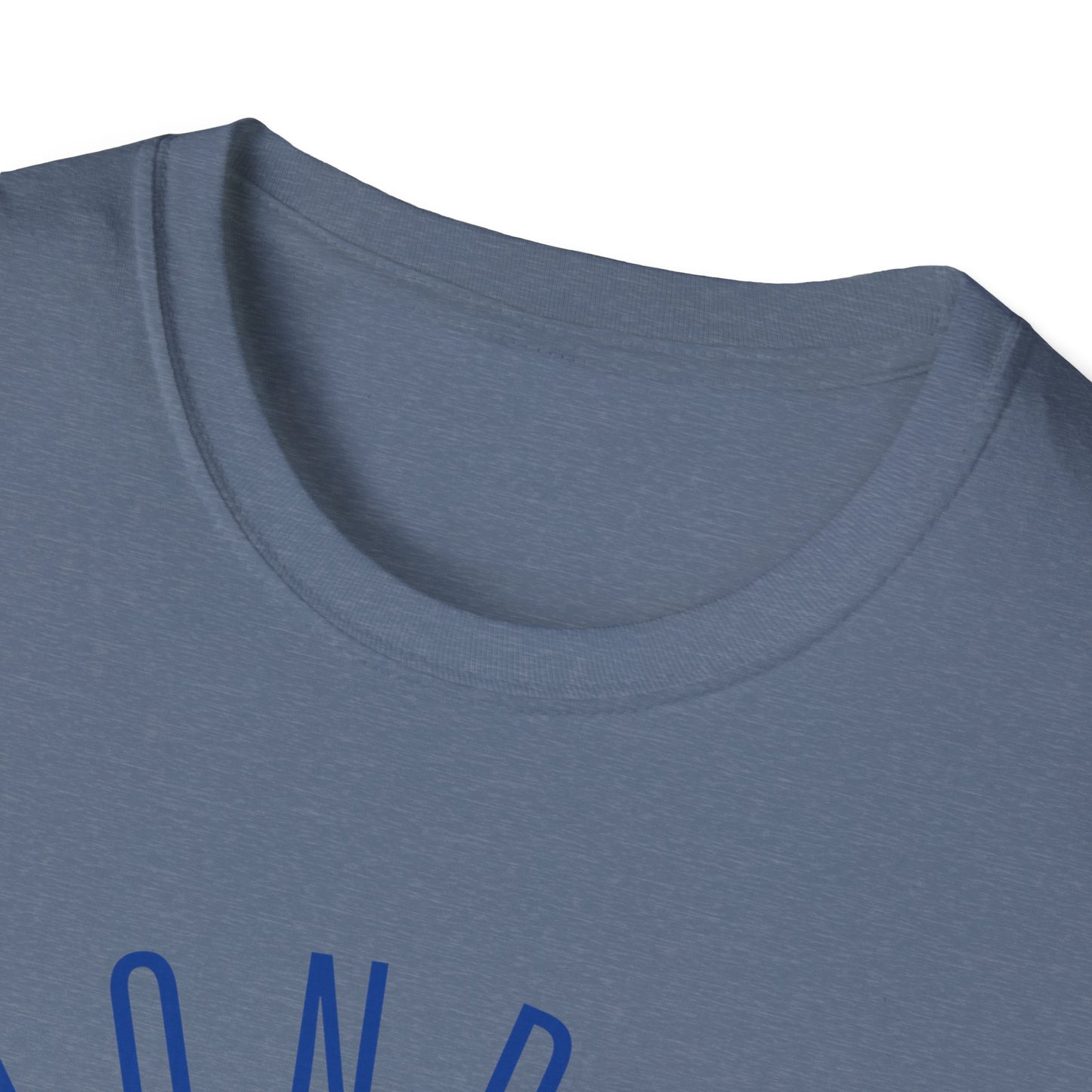 Monroe Monarchs in Blue Lettering with Cute Grinning Lion Adult T-Shirt - Fun & Stylish School Spirit Wear