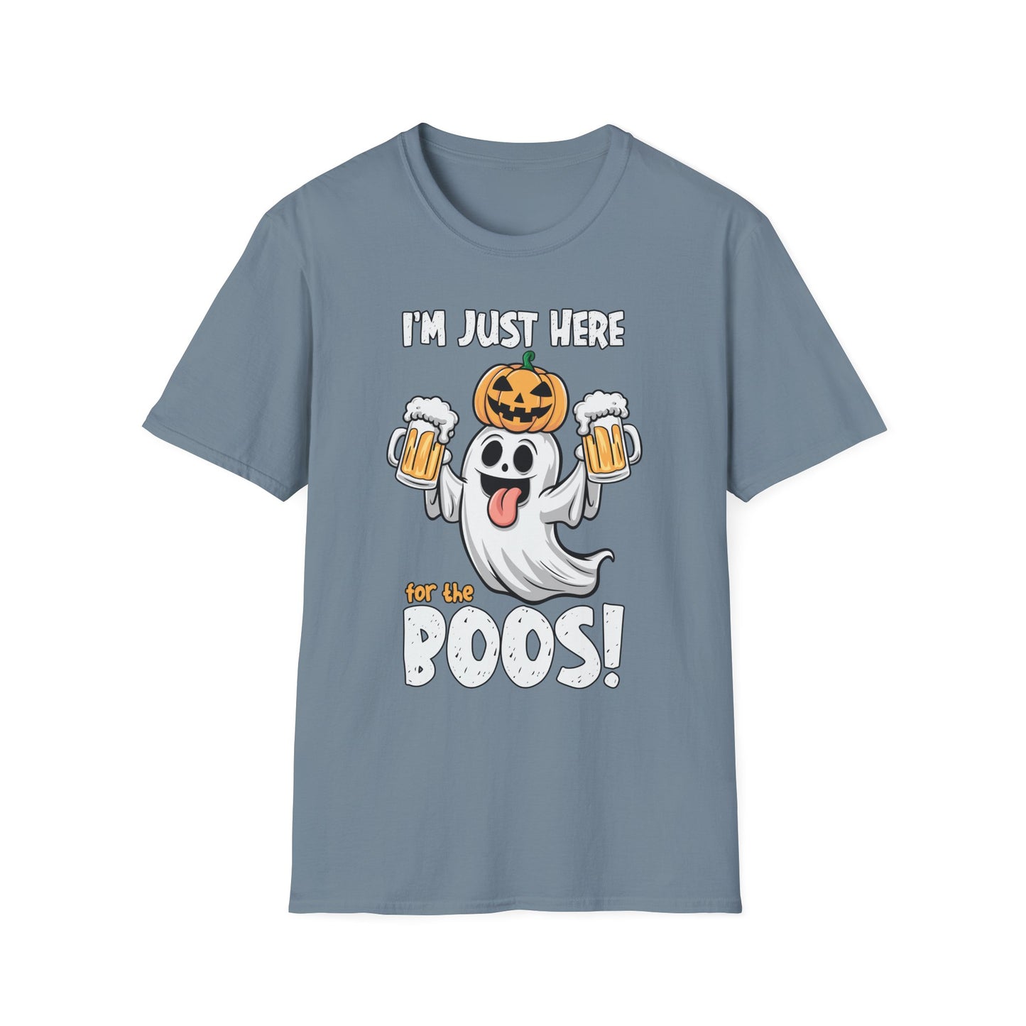 Funny Halloween Ghost T-Shirt - "I'm Just Here for the Boos!" - Unisex Softstyle