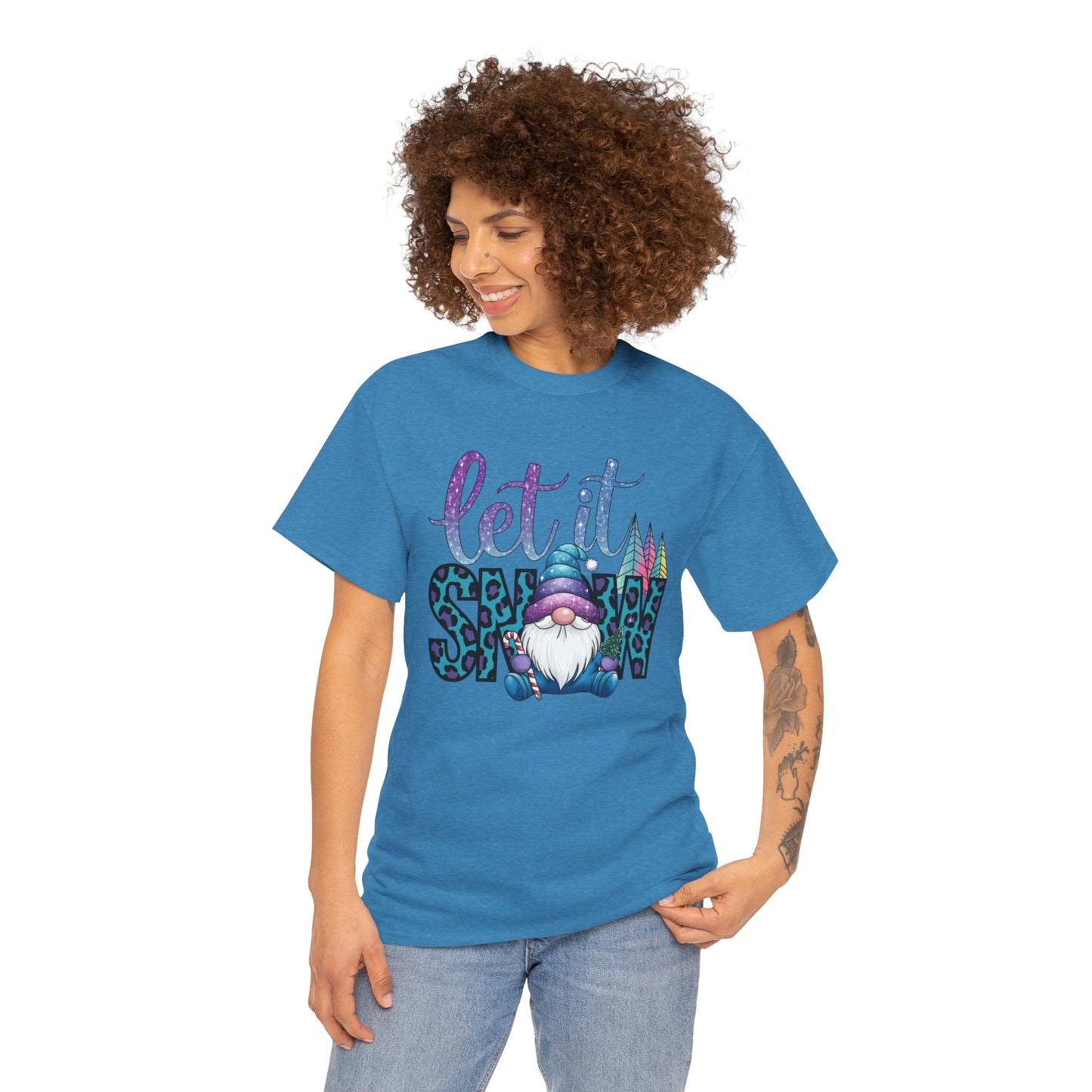 Let It Snow Unisex Heavy Cotton Tee - Fun Winter Holiday Gnome Design
