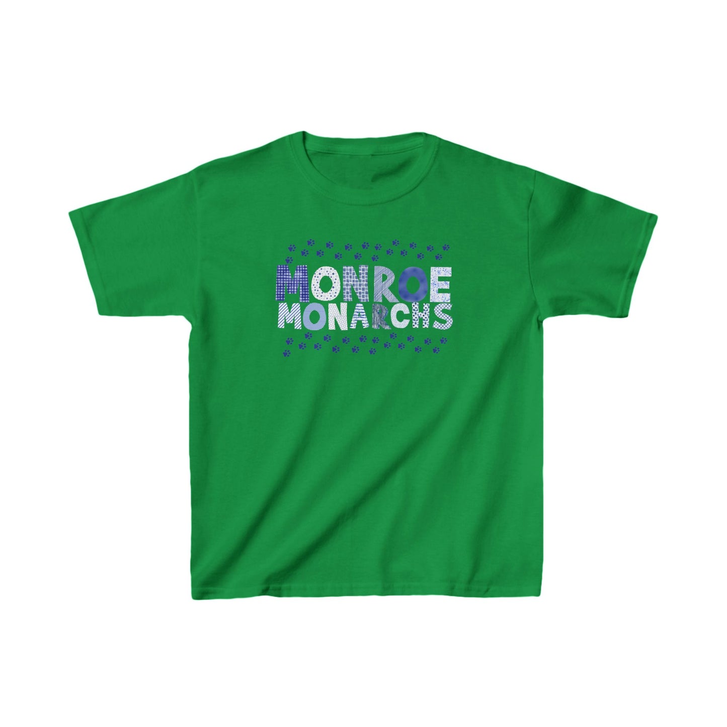 Kids Monroe Monarchs Blue Patterns Double Paw Prints Heavy Cotton™ Tee - Fun & Vibrant Green Tee for Little Champions