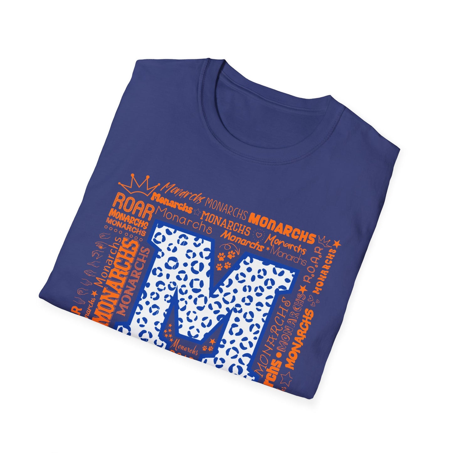 Blue Leopard M Monarchs Roar Unisex Softstyle T-Shirt - Fun Leopard Print Design