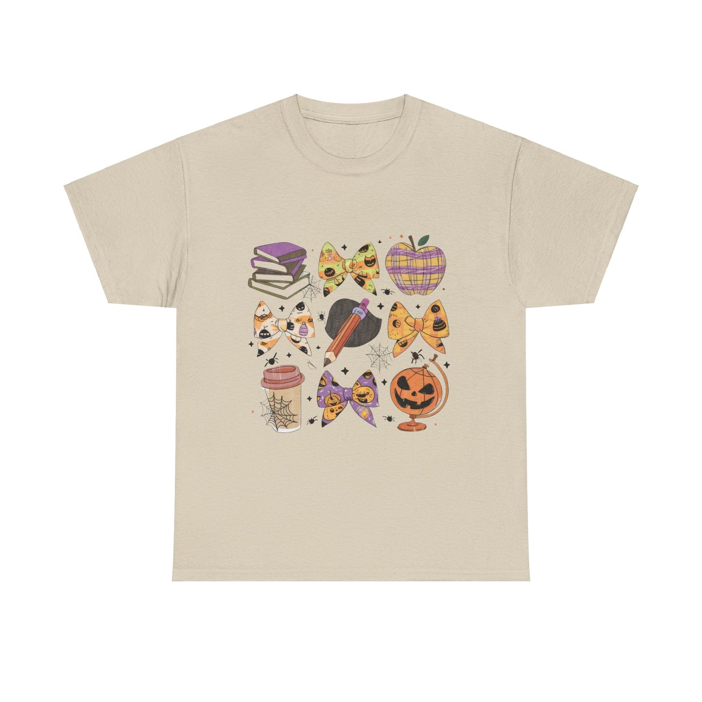 Cute Cat & Pumpkin Halloween School Teacher Unisex Heavy Cotton Tee