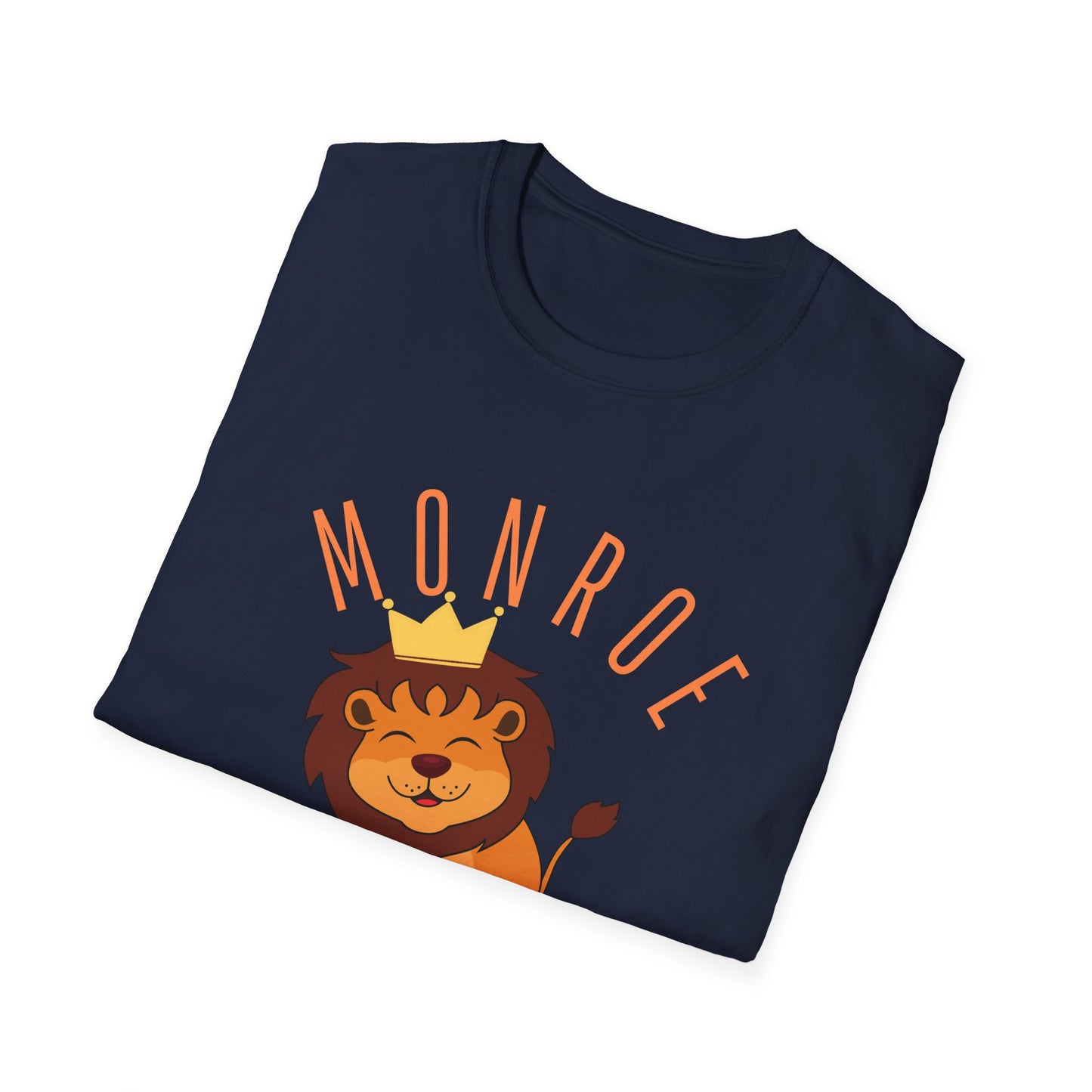 Monroe Monarchs (Orange Lettering) with Cute Grinning Lion Adult Unisex Softstyle T-Shirt