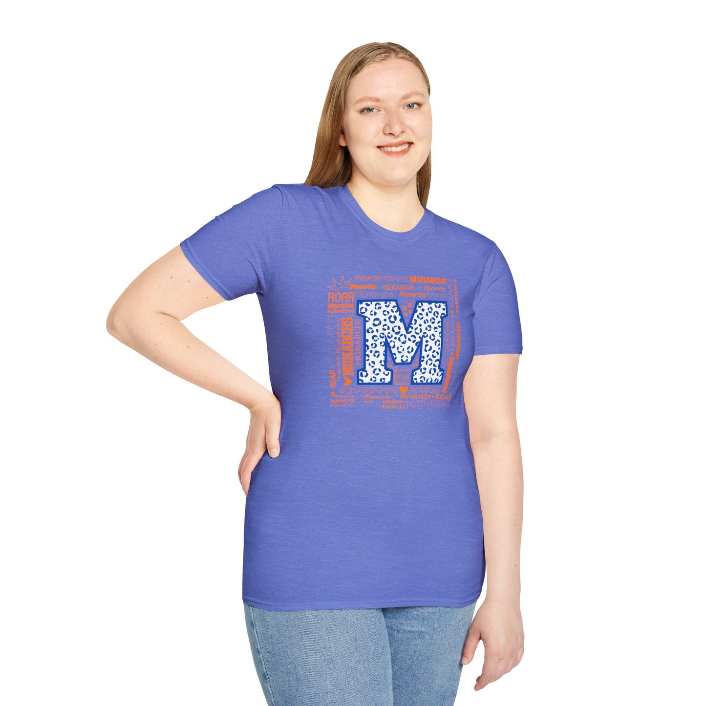 Blue Leopard M Monarchs Roar Unisex Softstyle T-Shirt - Fun Leopard Print Design
