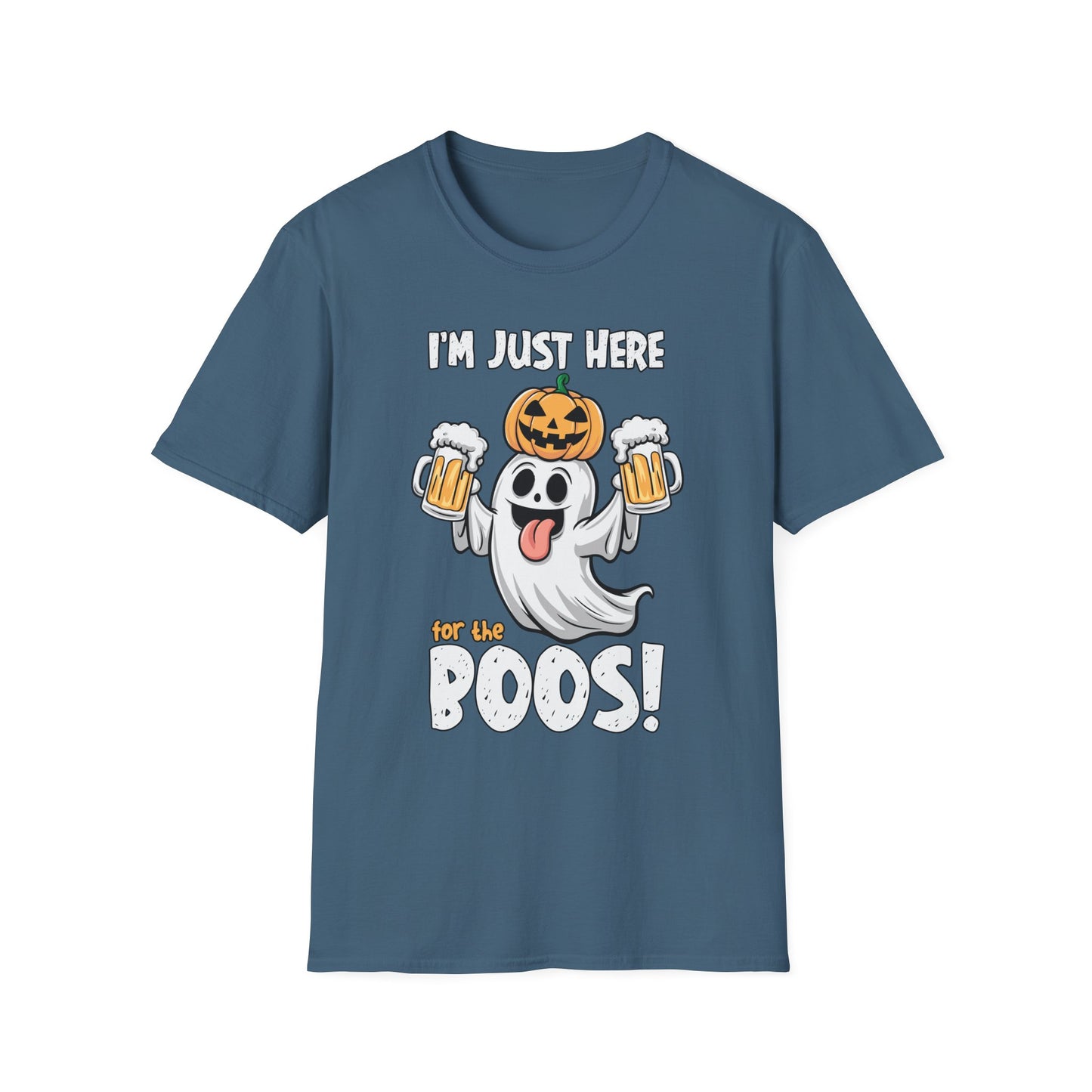 Funny Halloween Ghost T-Shirt - "I'm Just Here for the Boos!" - Unisex Softstyle