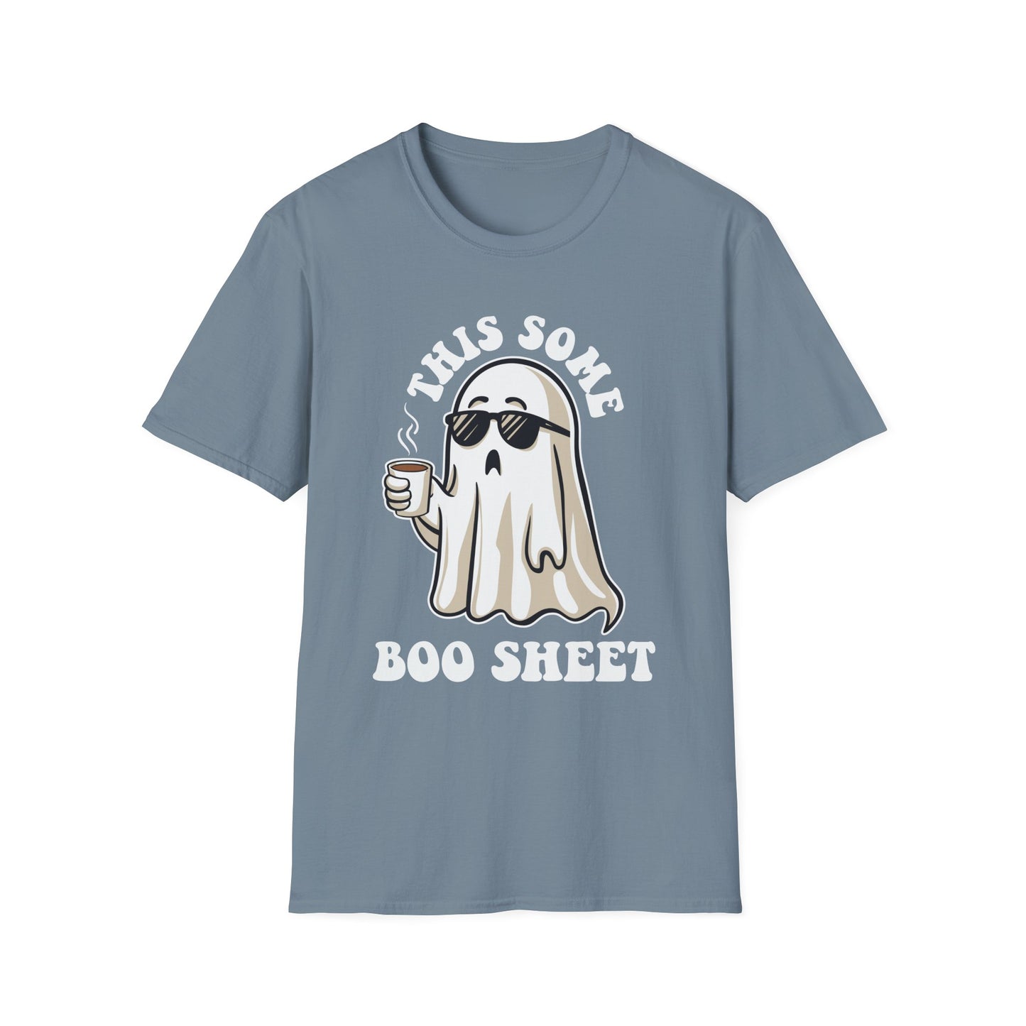 Cool Ghost Sipping Coffee Halloween "Boo Sheet" Unisex Softstyle T-Shirt