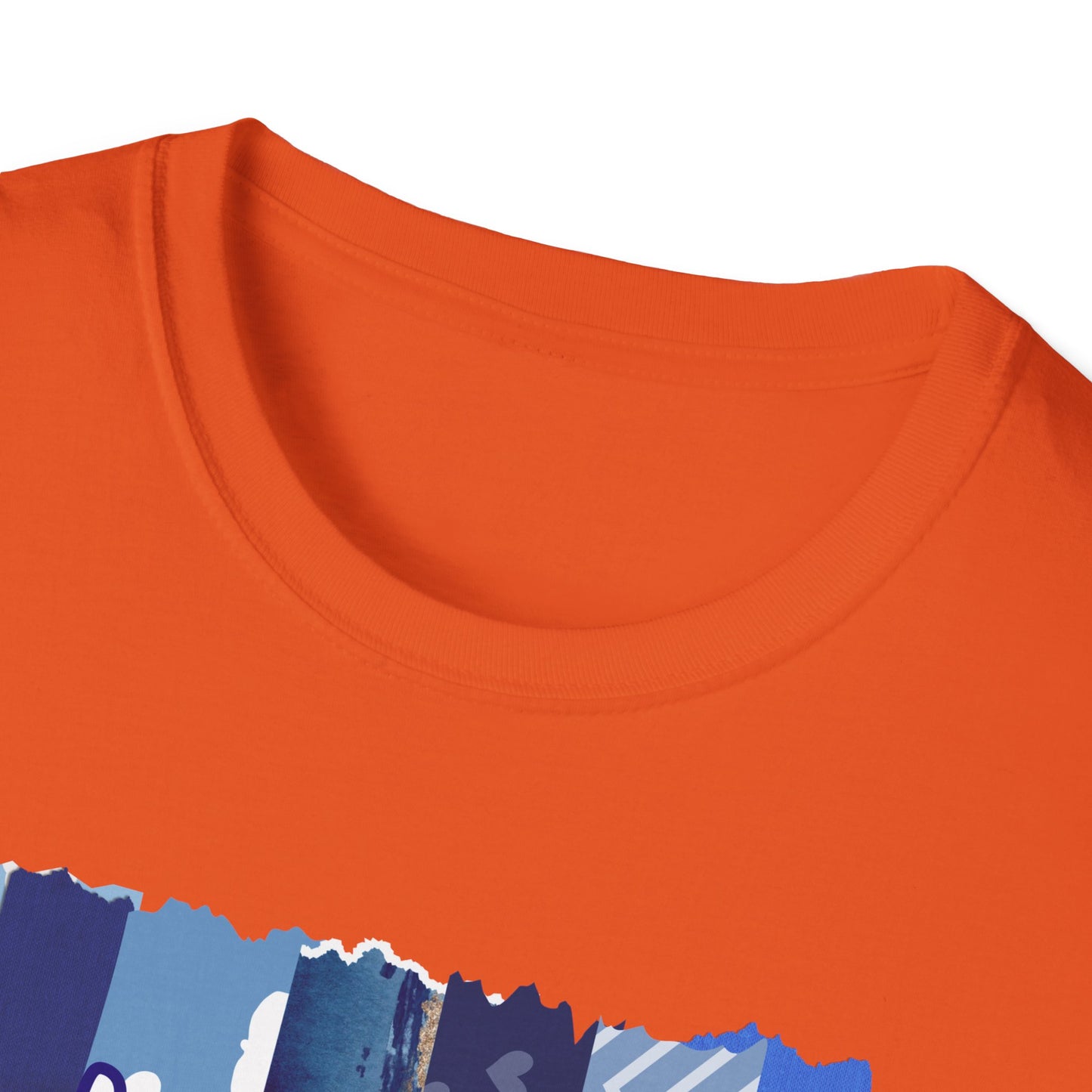 Monroe Blue Patchwork Unisex Softstyle T-Shirt - Perfect for Casual Wear & Gift Giving