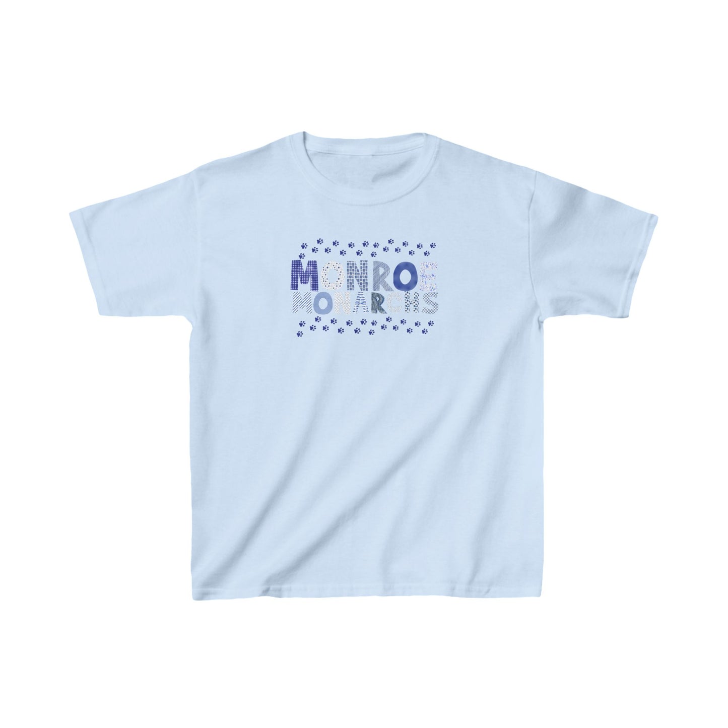 Kids Monroe Monarchs Blue Patterns Double Paw Prints Heavy Cotton™ Tee - Fun & Vibrant Green Tee for Little Champions