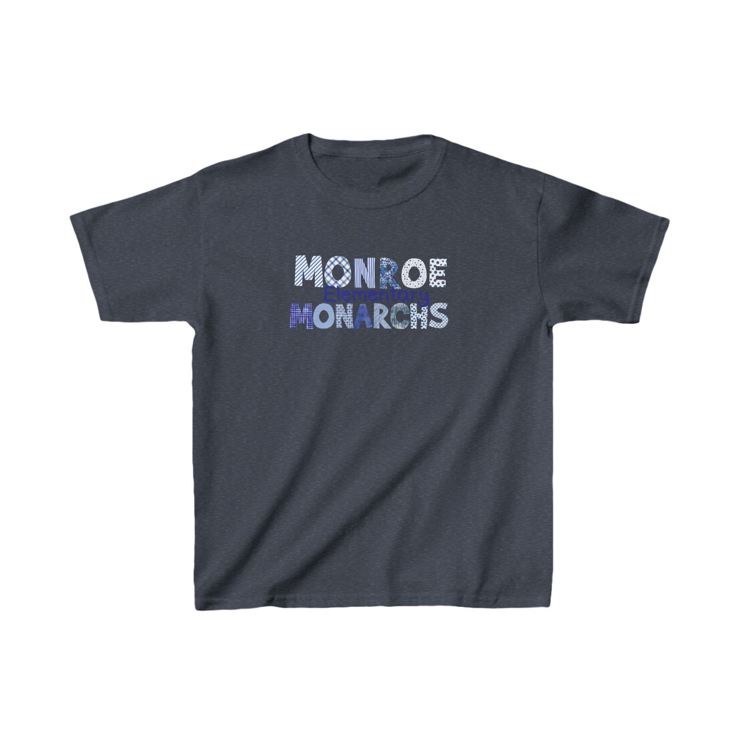 Kids Monroe Elementary Monarchs Blue Patterns   Heavy Cotton Tee - Perfect for School Events & Celebrations