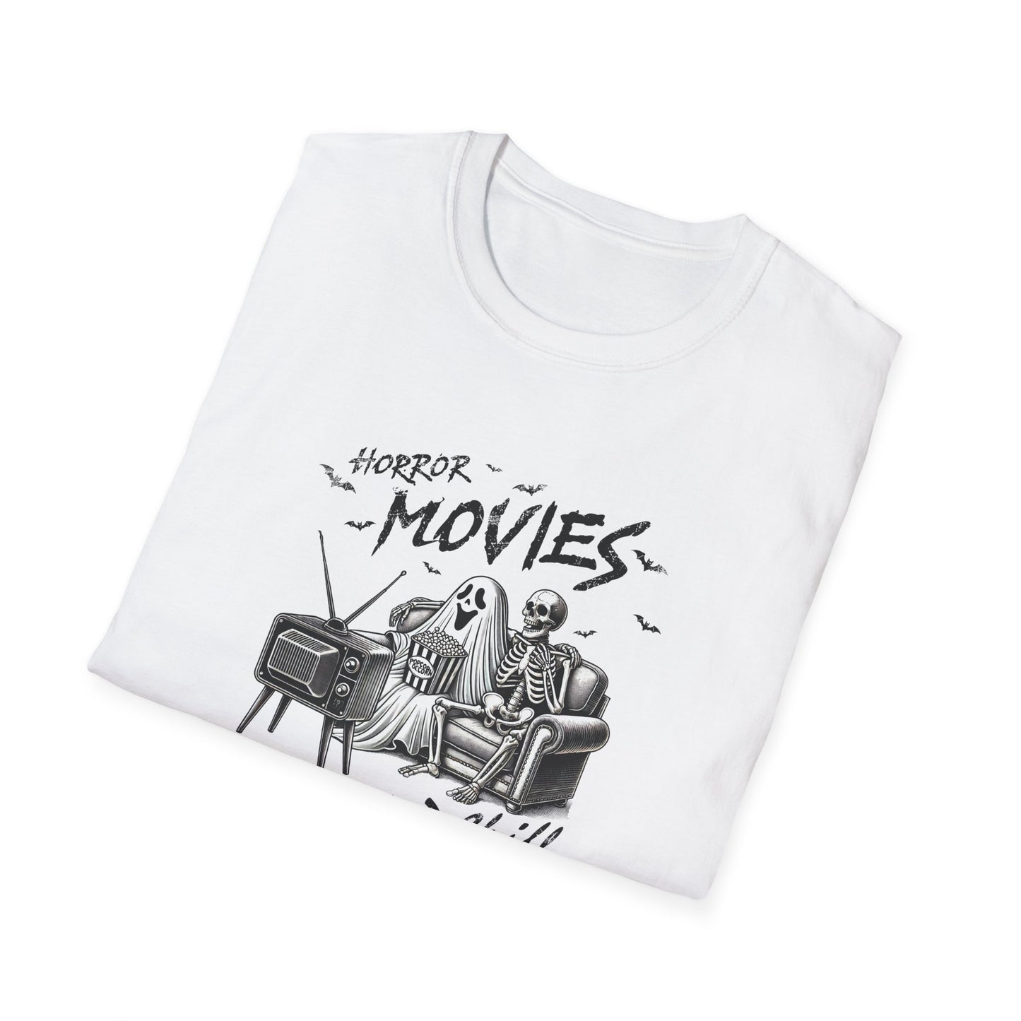 Horror Movies and Chill T-Shirt - Unisex Softstyle Tee for Movie Lovers- Great Halloween Tshirt