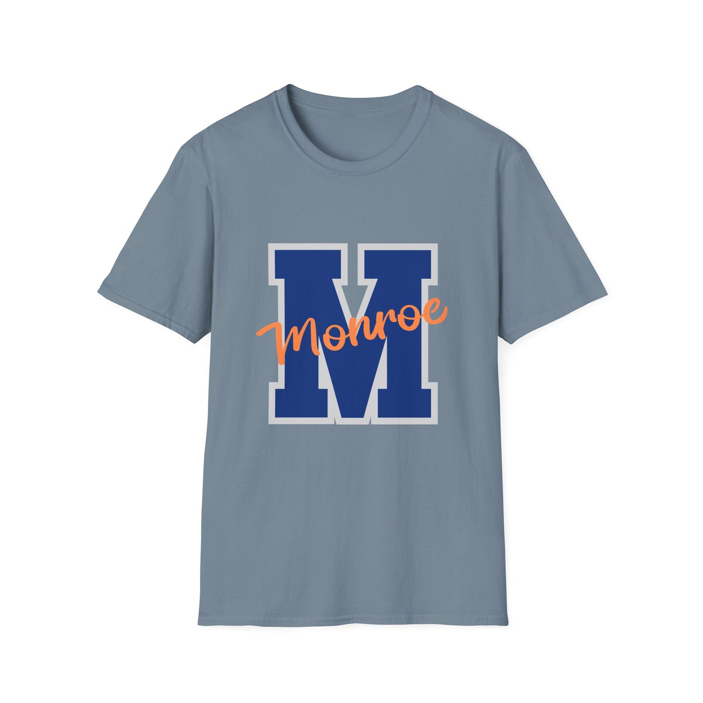 Monroe M Blue Orange Monroe Unisex Softstyle T-Shirt - Casual Comfort & Custom Style