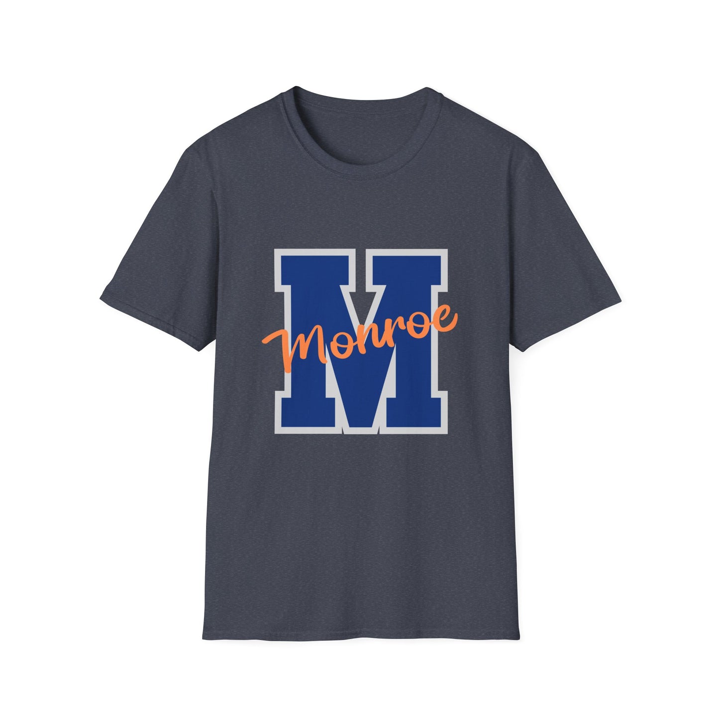 Monroe M Blue Orange Monroe Unisex Softstyle T-Shirt - Casual Comfort & Custom Style
