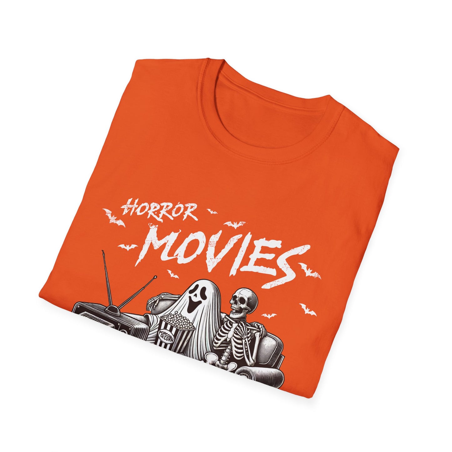 Horror Movies and Chill Unisex Softstyle T-Shirt -Movie Lover or Great Halloween Shirt