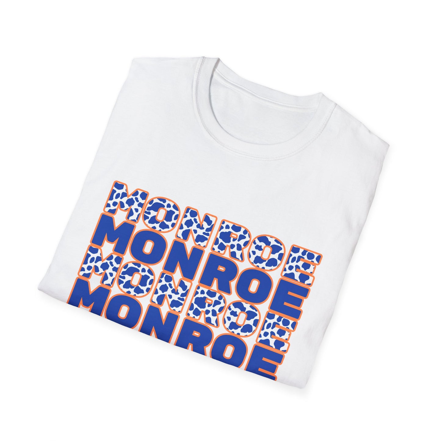 Monroe Graphic Blue Cow Print Unisex Softstyle T-Shirt - Casual Everyday Wear